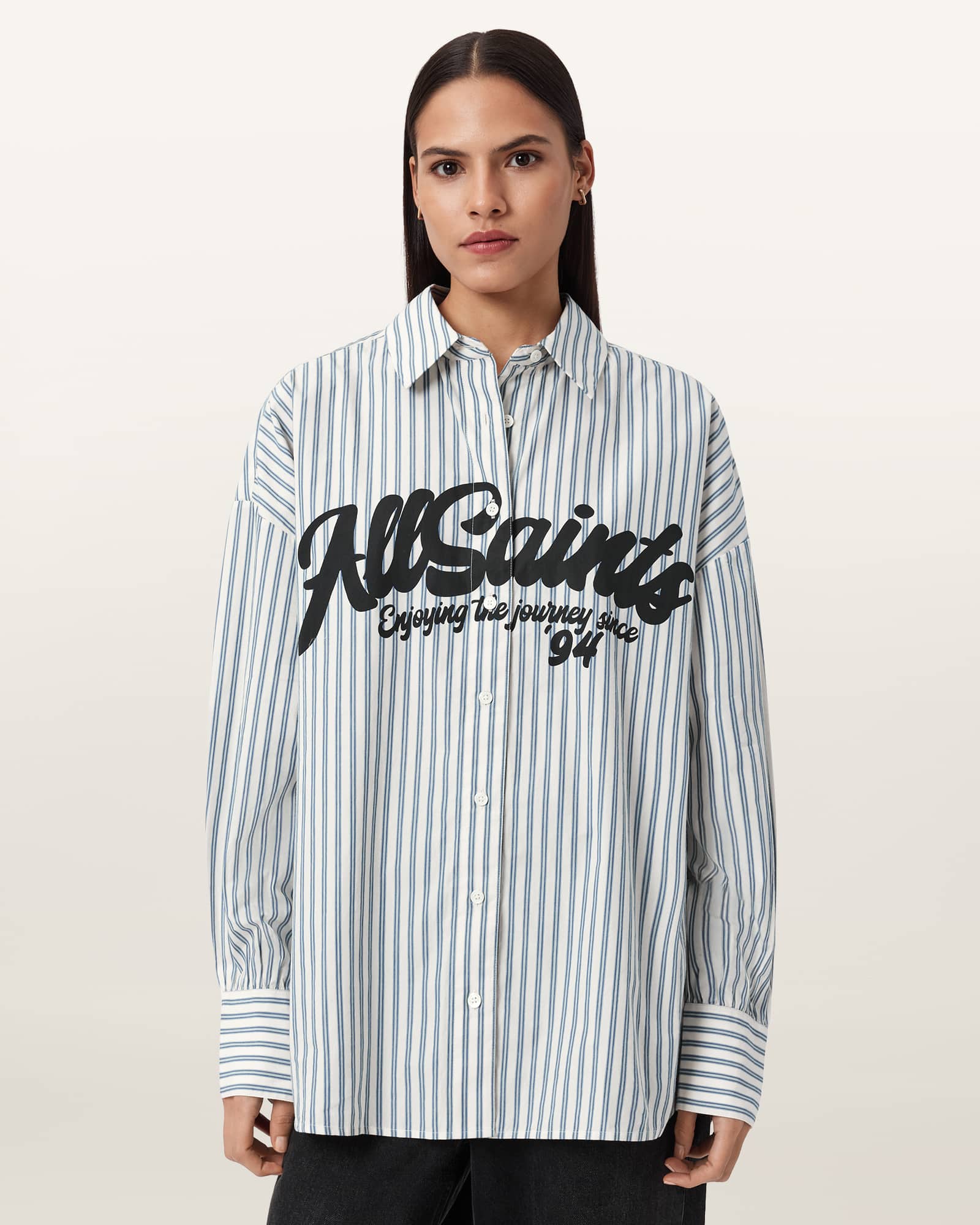 AllSaints Adrianne Relaxed Striped Shirt,, Blue/White