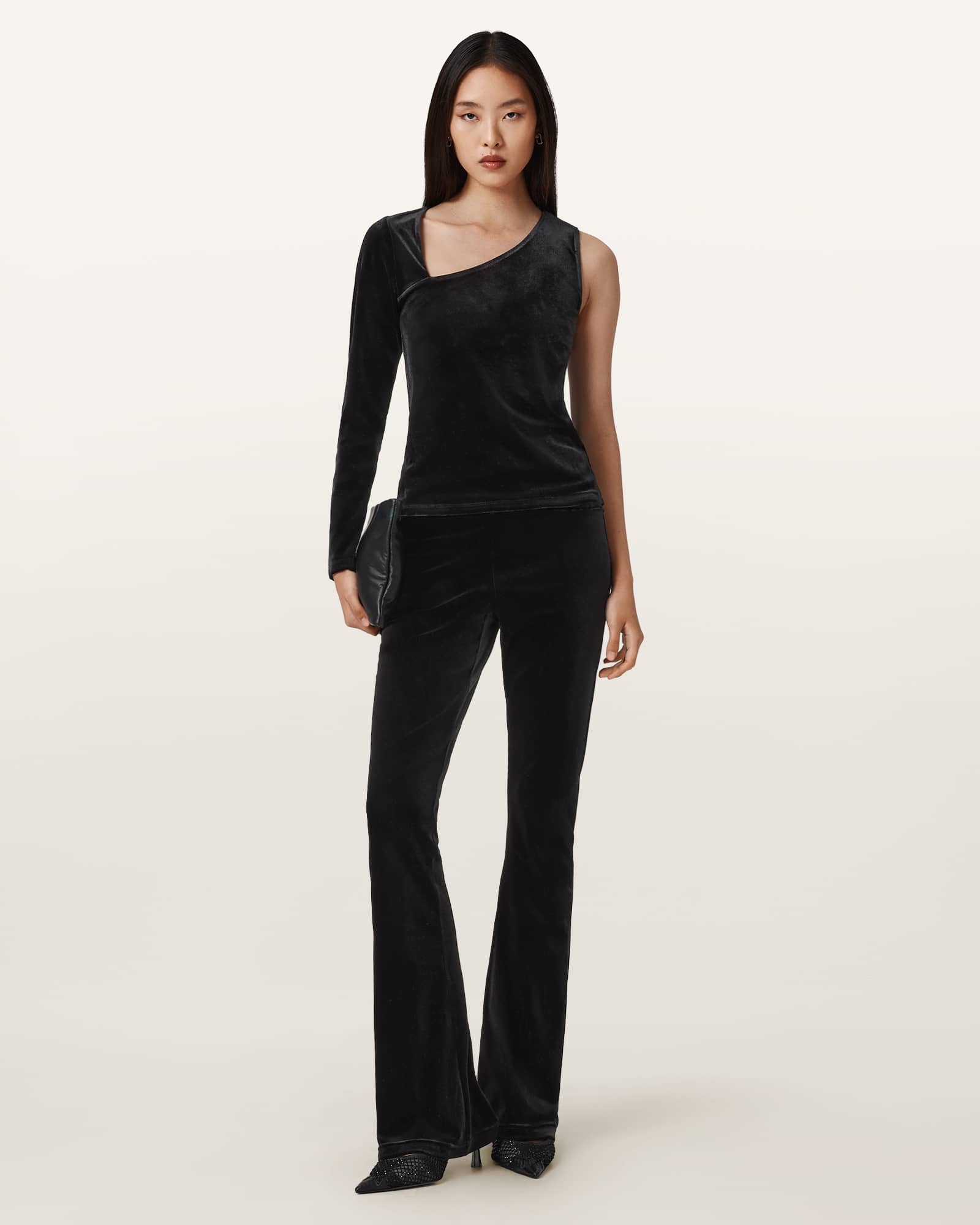 AllSaints Zanni Velvet Flare Trousers,, Velvet Black
