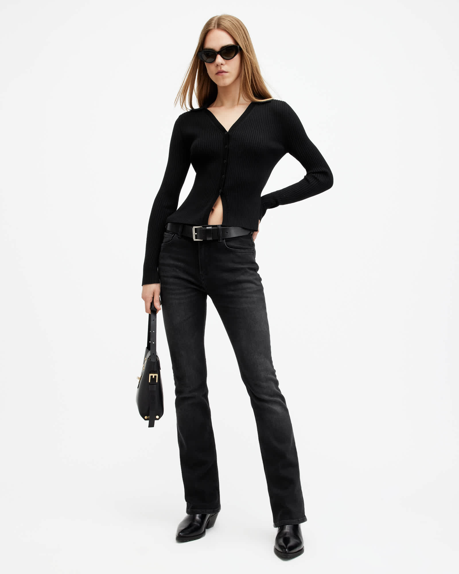 Allsaints Women's Black Haldan Slim Bootcut Stretch Denim Jeans - Size  25