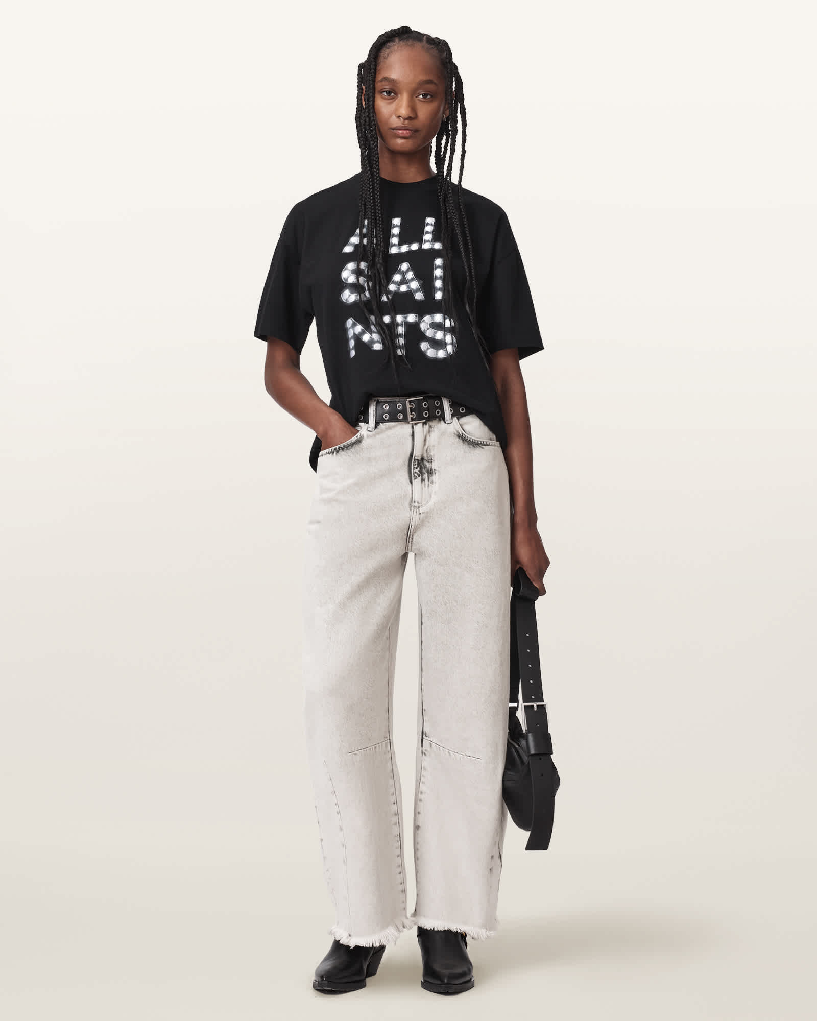 AllSaints Cotton Payton High Waisted Barrel Leg Denim Jeans, Size: 27