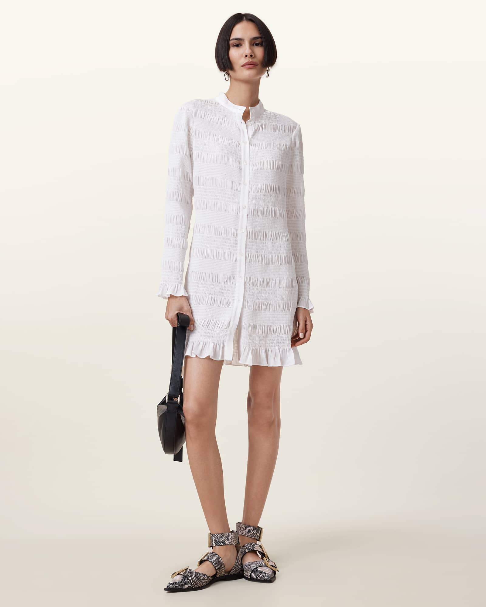 AllSaints Meg Shirred Mini Shirt Dress