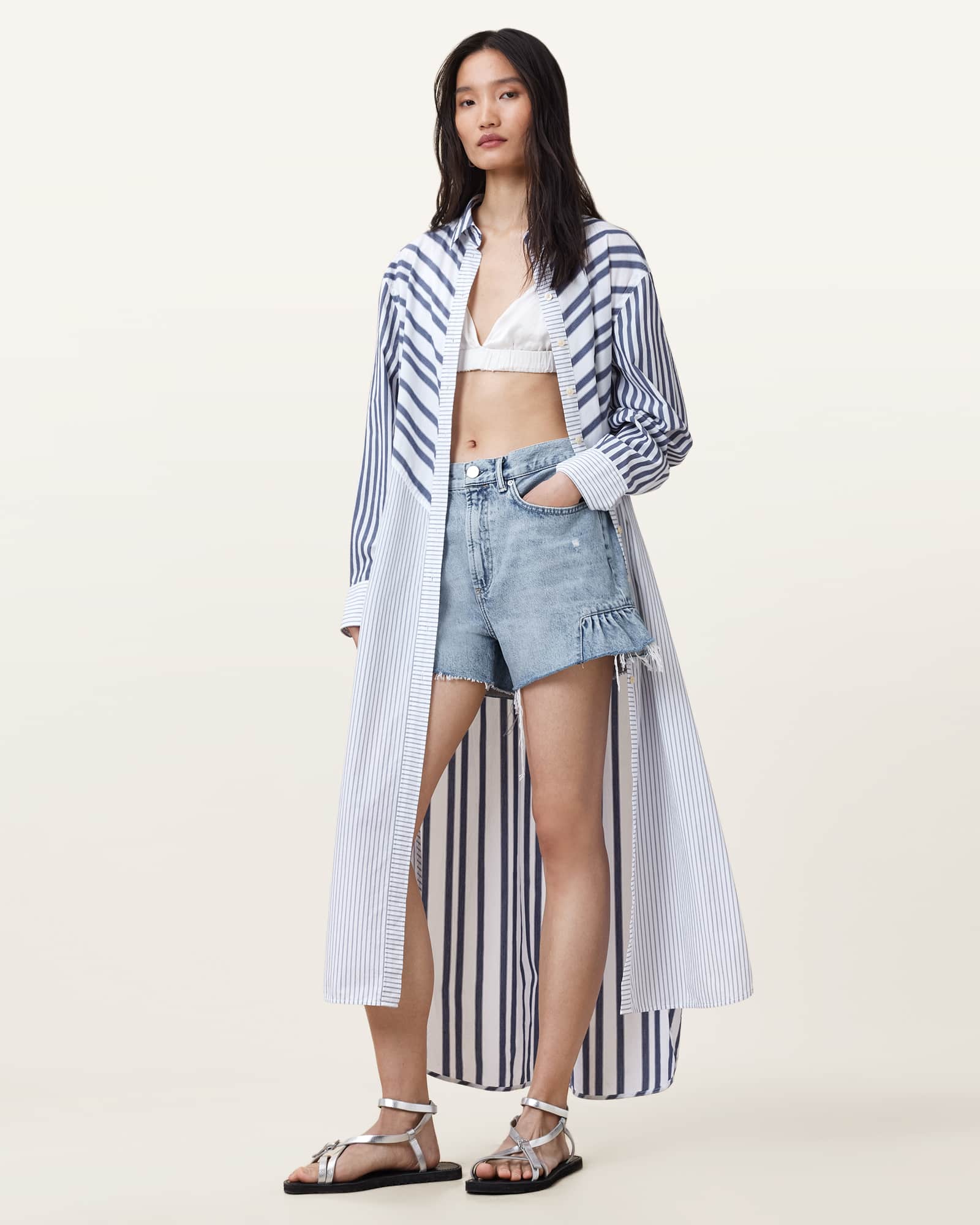 AllSaints Eliana High Rise Denim Shorts