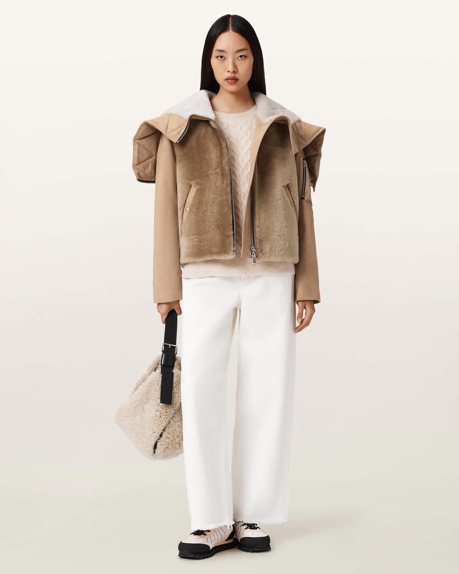 Allsaints Leather Dexter Shearling Bomber Jacket In Brown