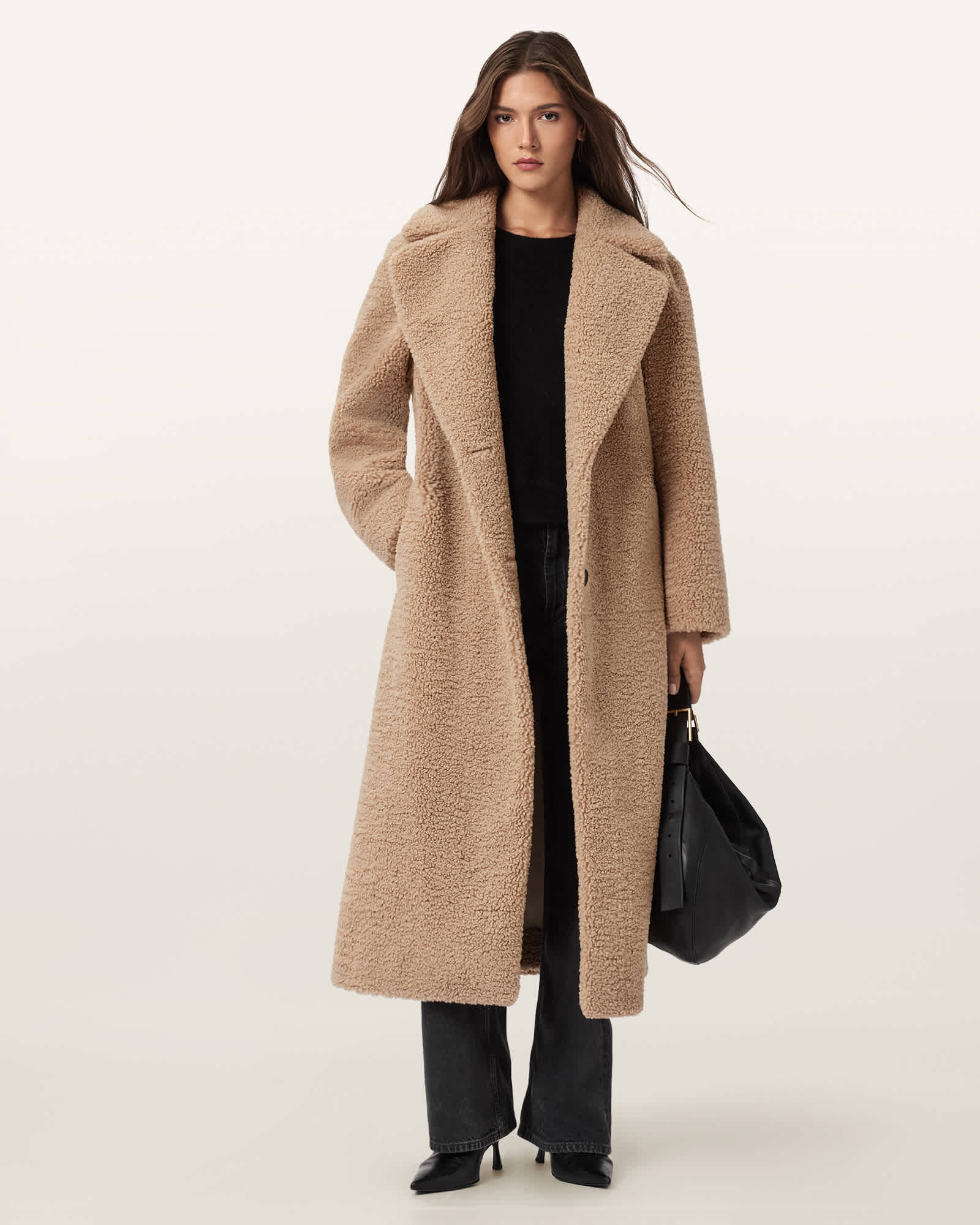 AllSaints Women's Polyester Freddie Faux Fur Coat, Size: S