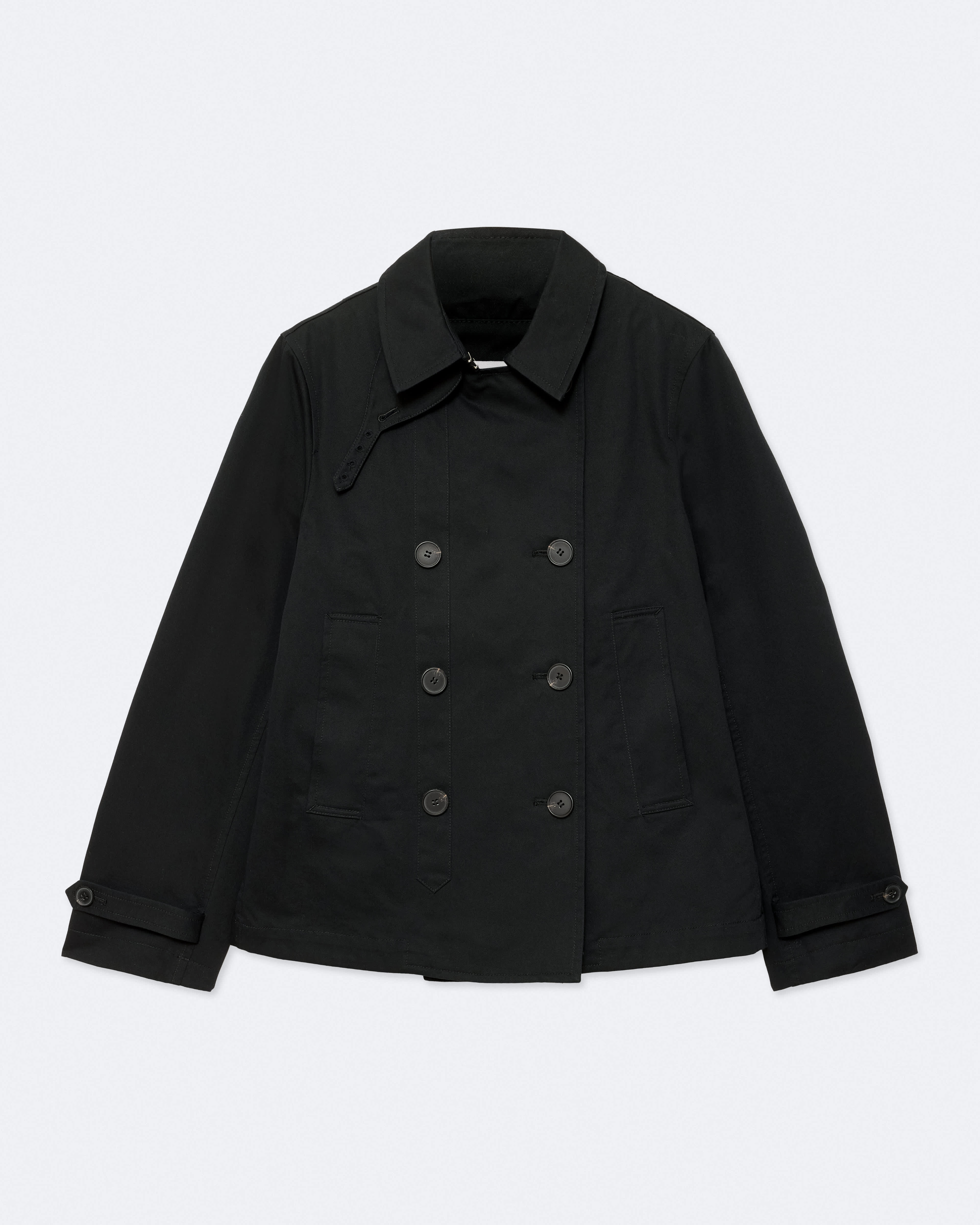 AllSaints Women's Tilda Double-Breasted Cotton Peacoat, Black, Size: 10