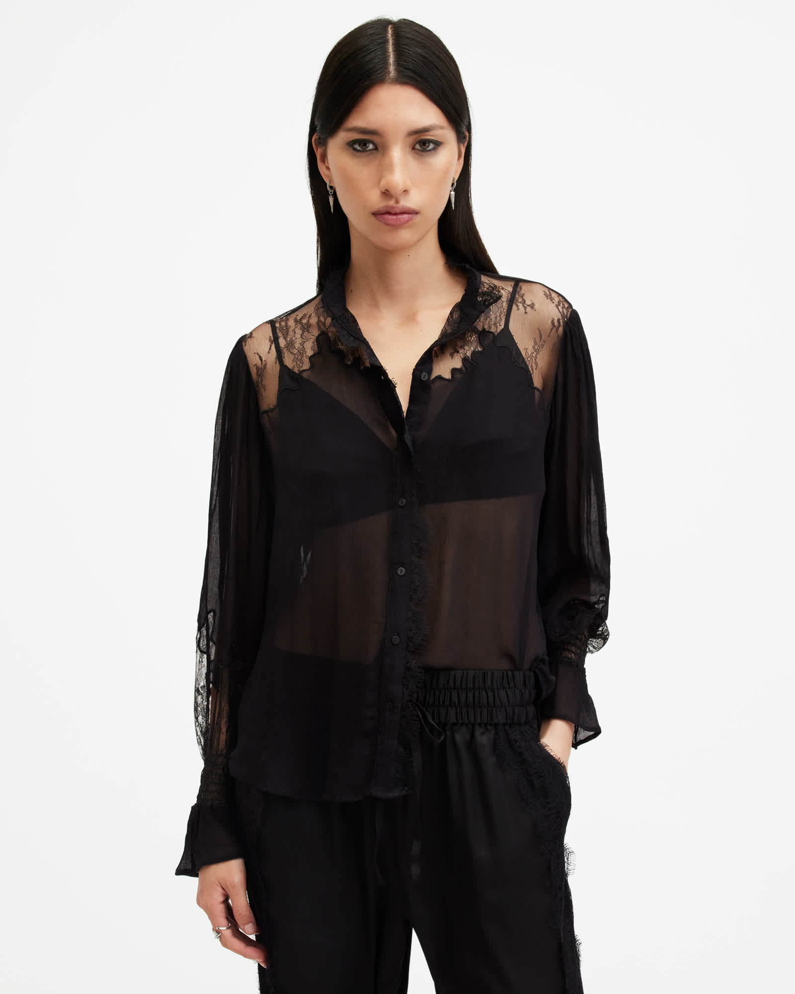 AllSaints Rory Relaxed Fit Lace Shirt