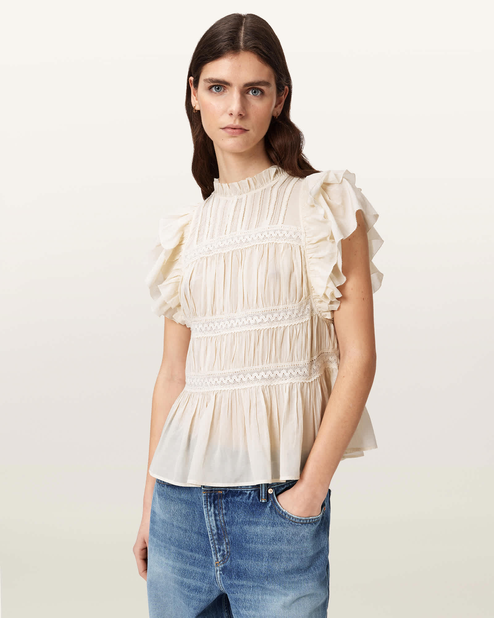 Allsaints Women's White Harriet Short Sleeve Ruched Relaxed Fit Top - Size  14