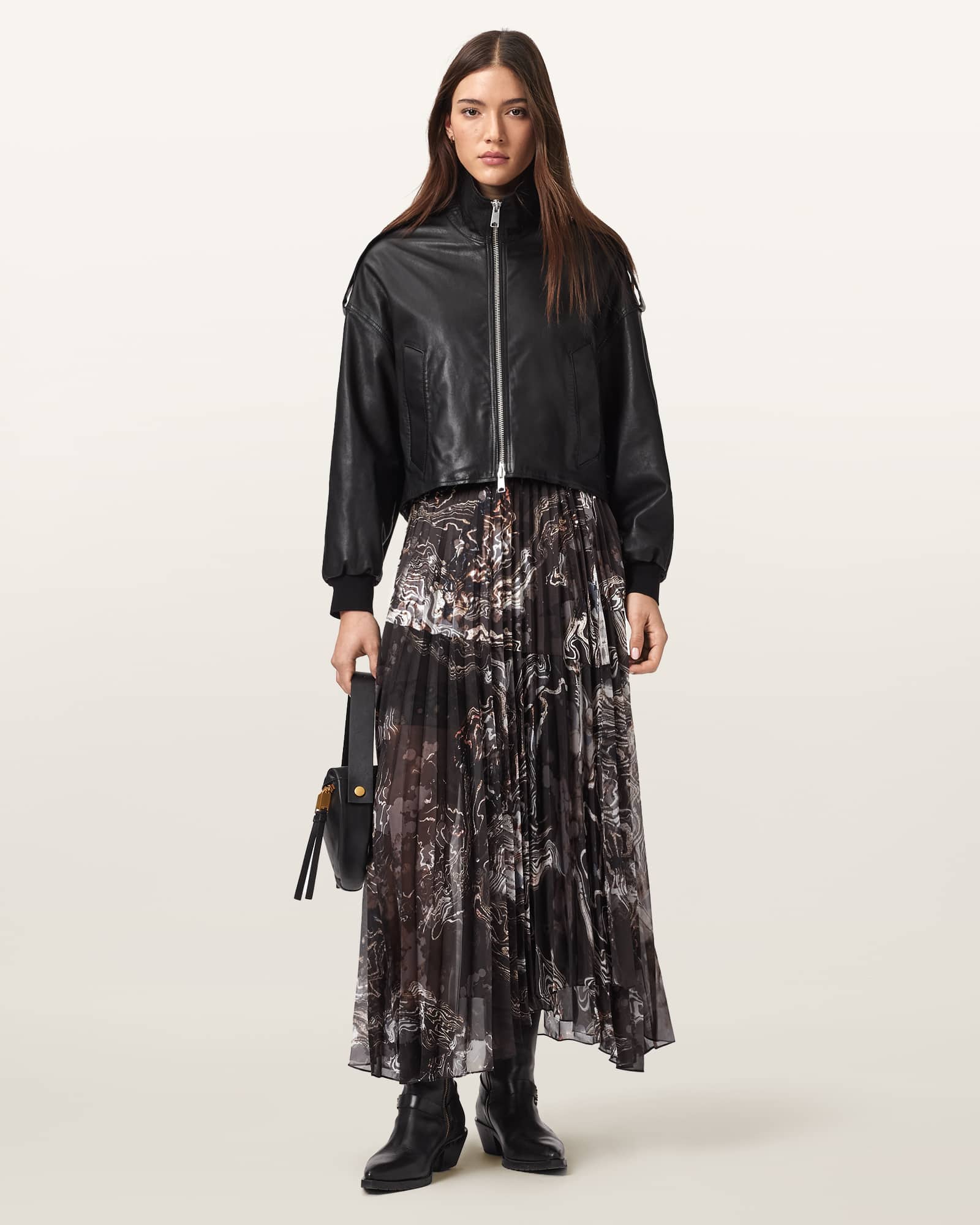 AllSaints Polyester Micaela Pleated Maxi Skirt, Size: UK 6/US 2