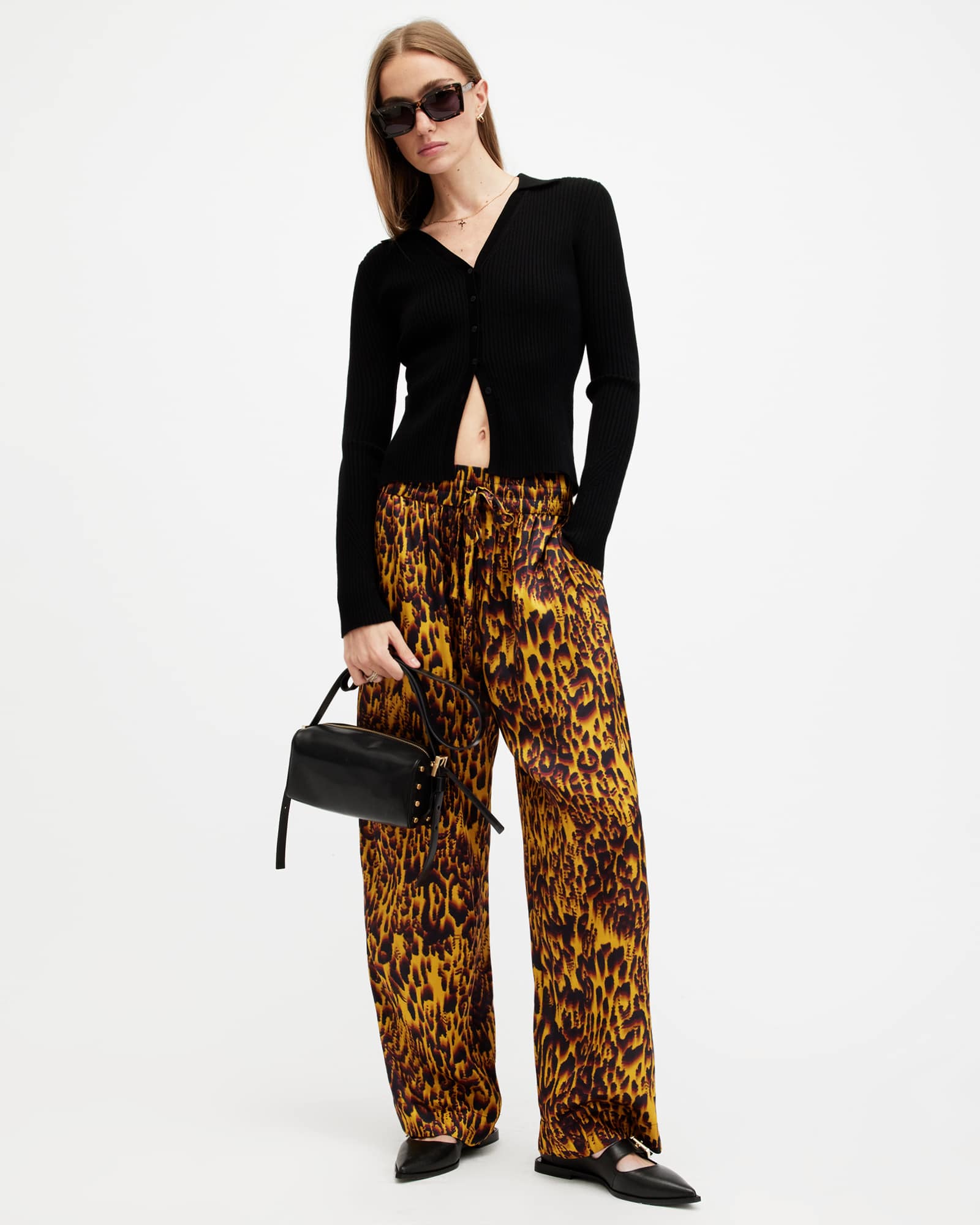 AllSaints Viscose Tyler High Rise Abstract Print Trousers