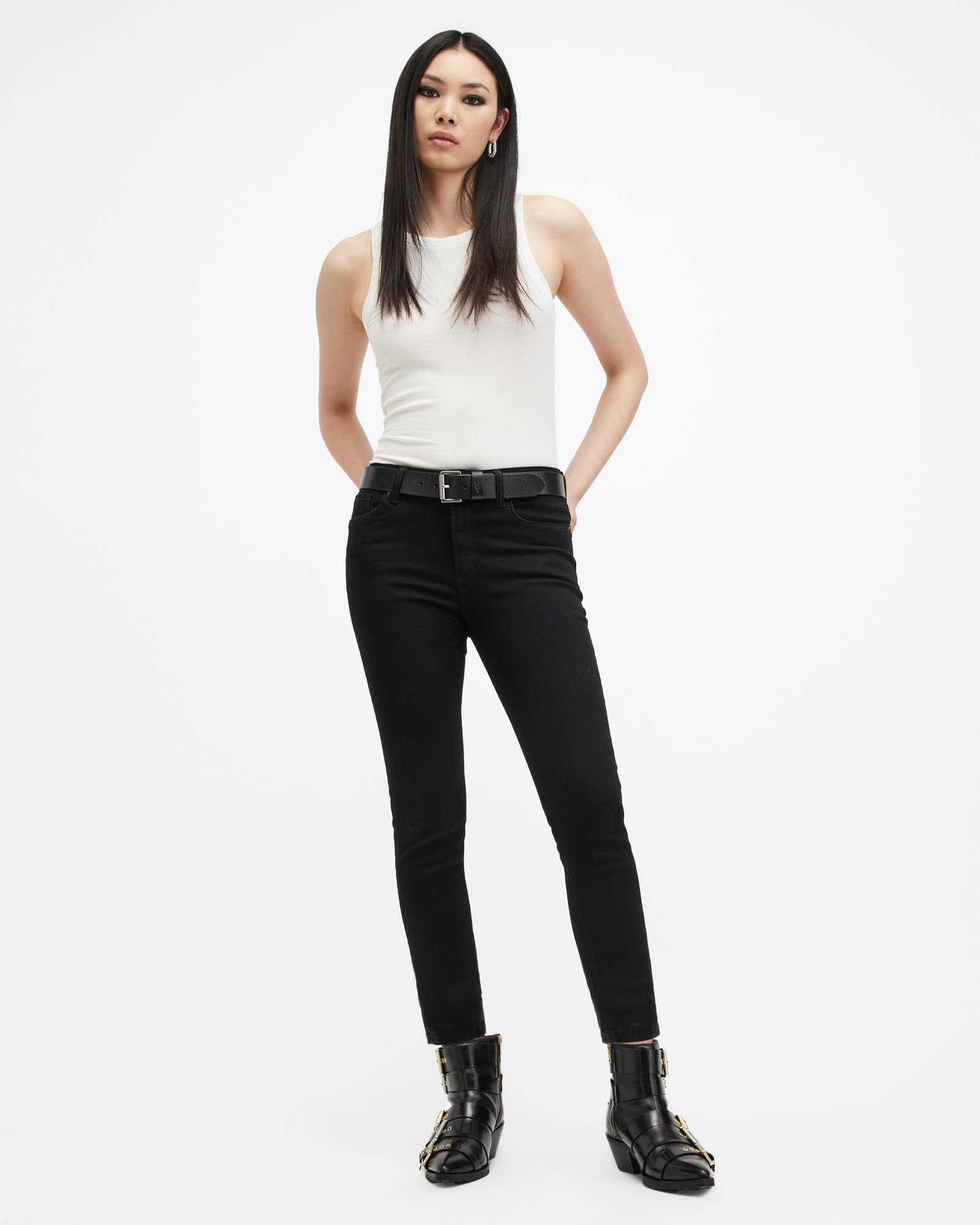 Allsaints Women's Black Miller Size Me Stretch Denim Jeans - Size  M