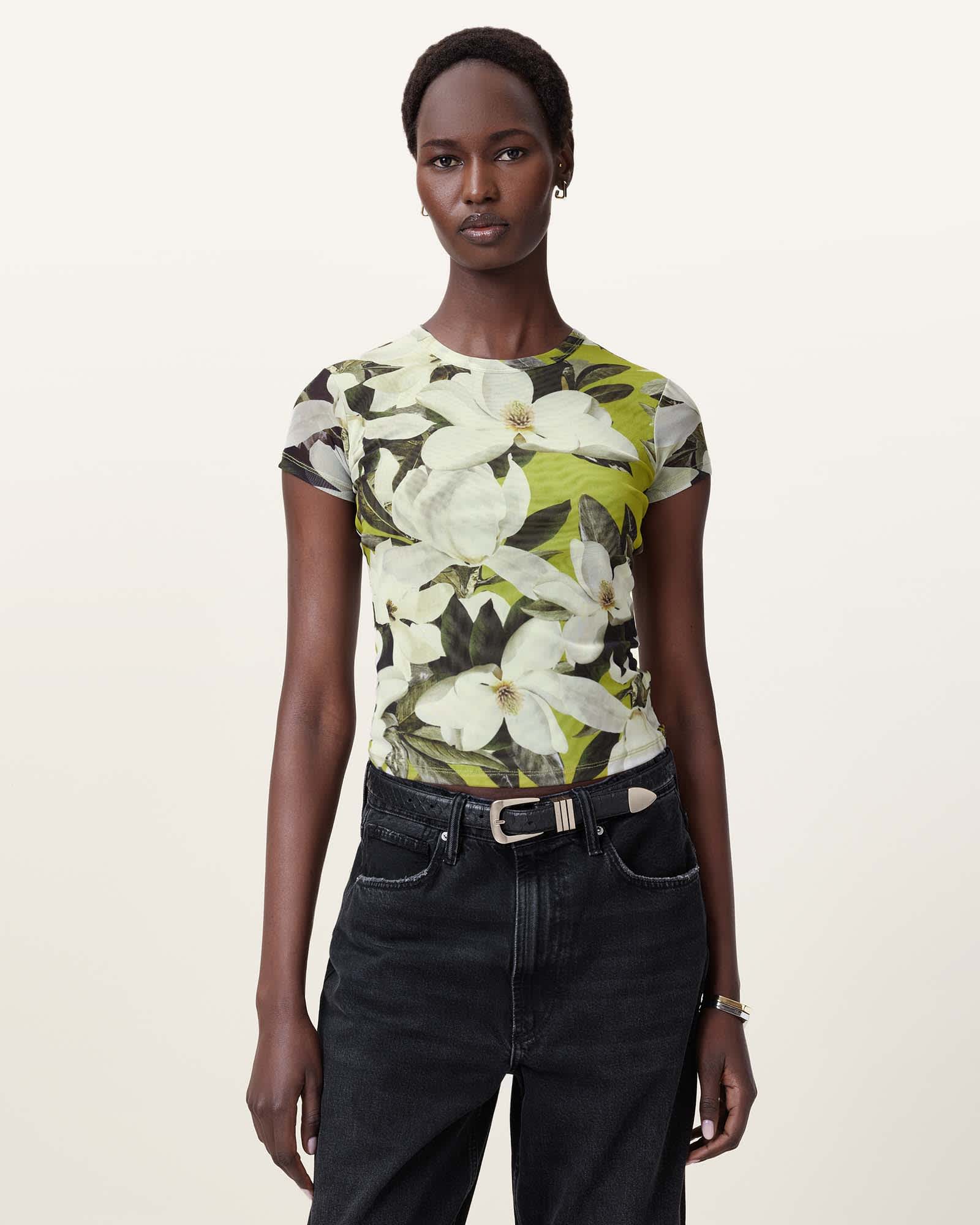Allsaints Women's Ellie Mesh Floral Print T-Shirt - Size  6