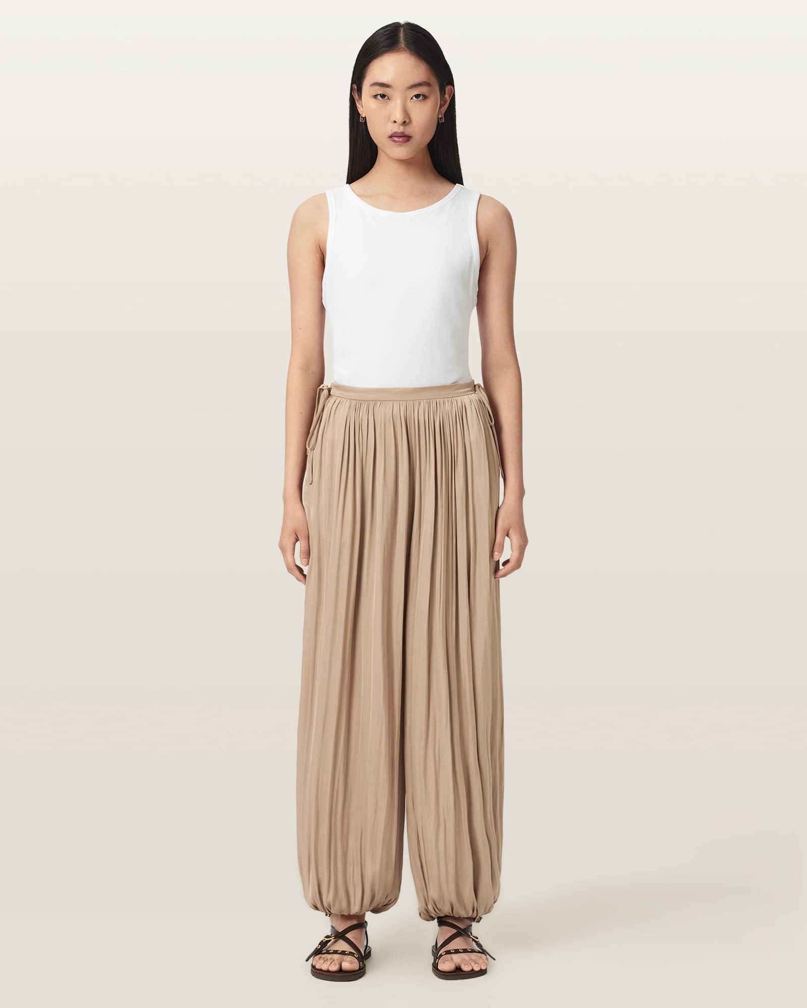 AllSaints Polyester Eshe Loose Fit Satin Trousers, Size: UK 12/US 8