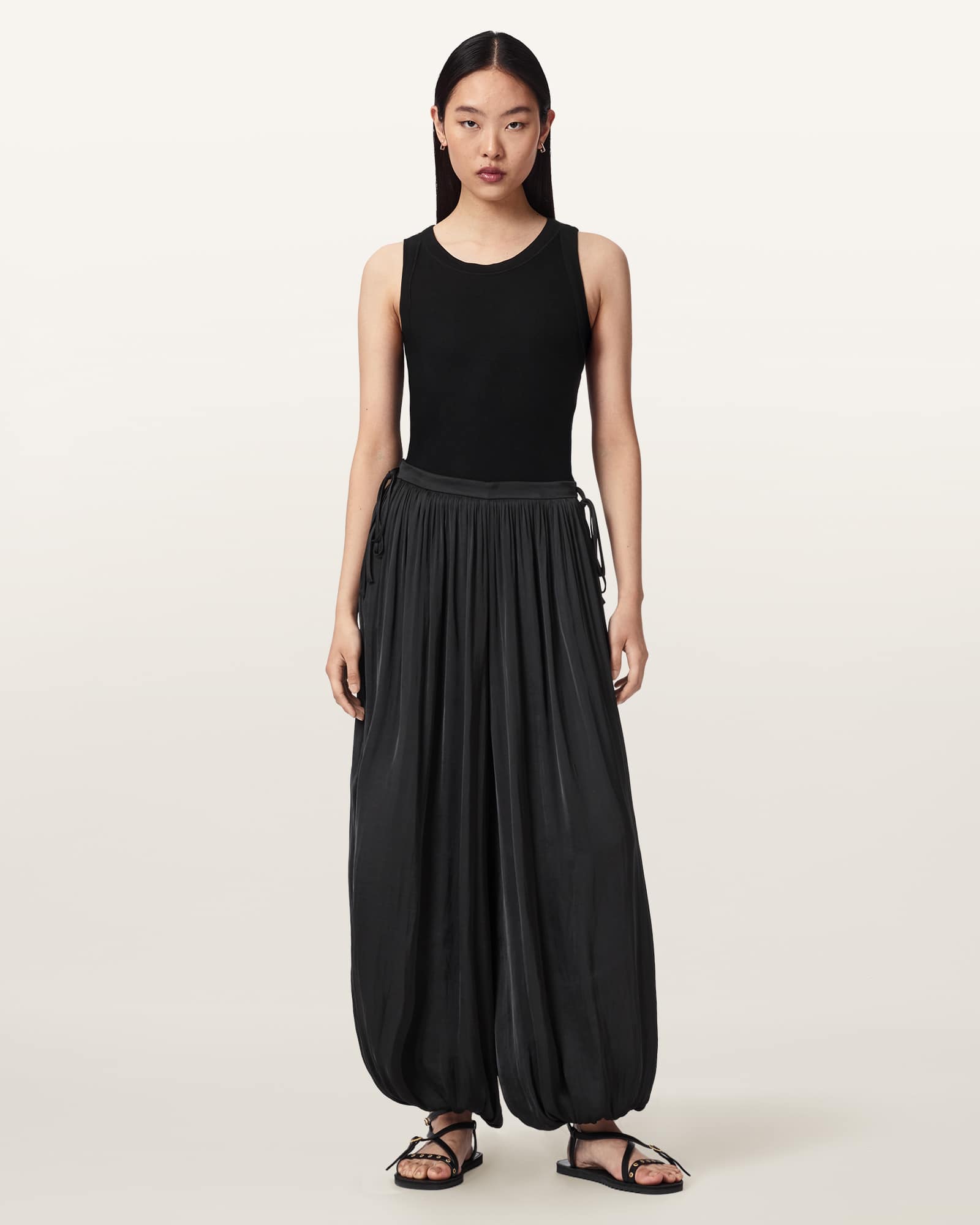 AllSaints Polyester Eshe Loose Fit Satin Trousers, Size: UK 10/US 6
