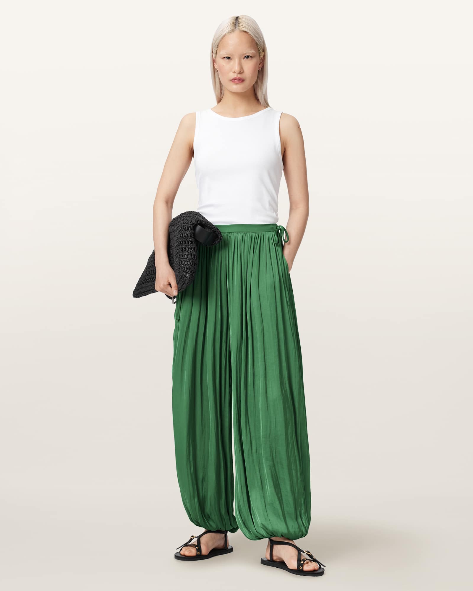 AllSaints Polyester Eshe Baggy Fit Satin Trousers, Size: UK 6/US 2