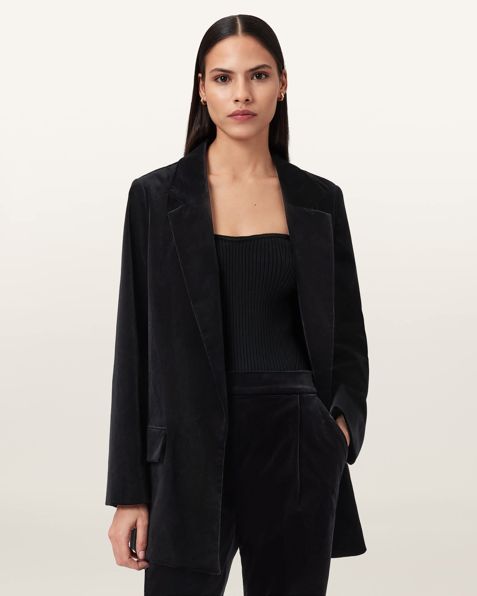 Allsaints Aleida Velvet Blazer In Black