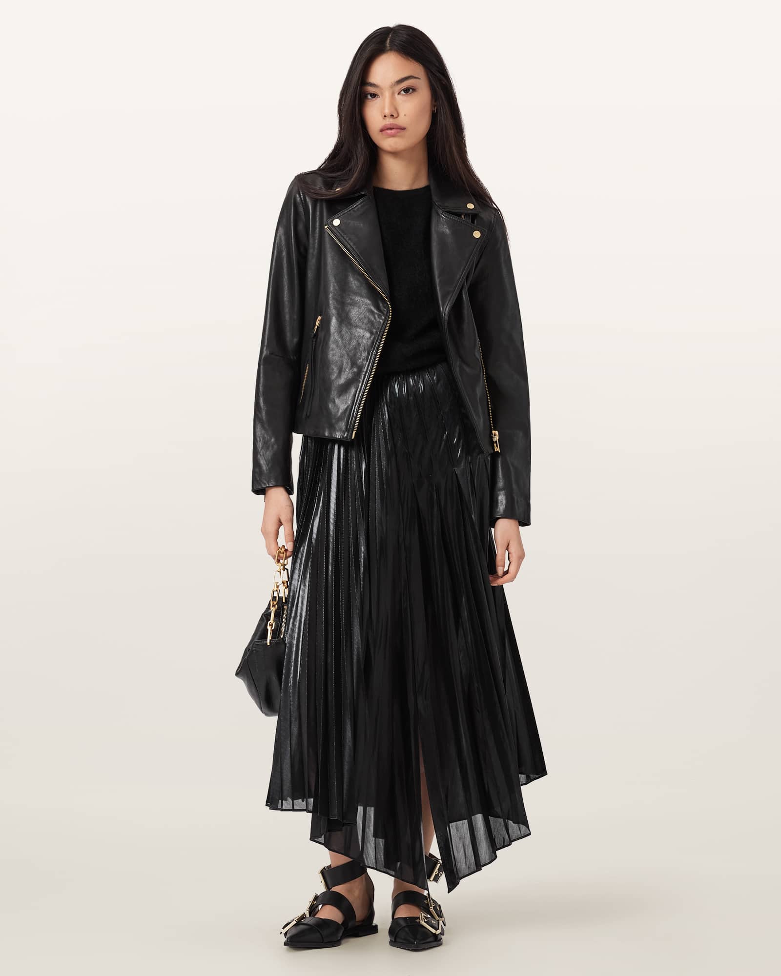 AllSaints Jax Pleated Midi Skirt