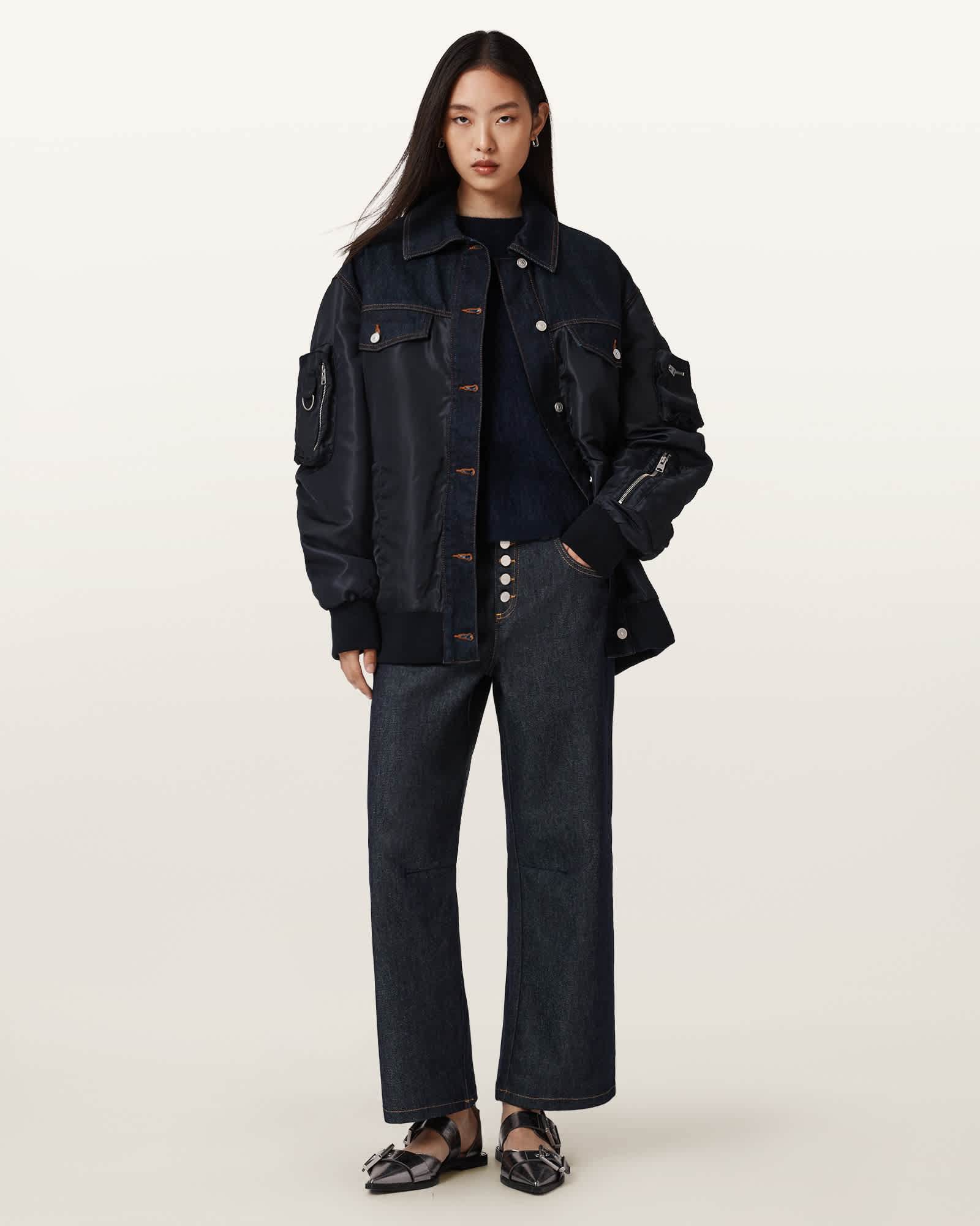 AllSaints Tay Denim Carpenter Jeans,, Raw Indigo Blue