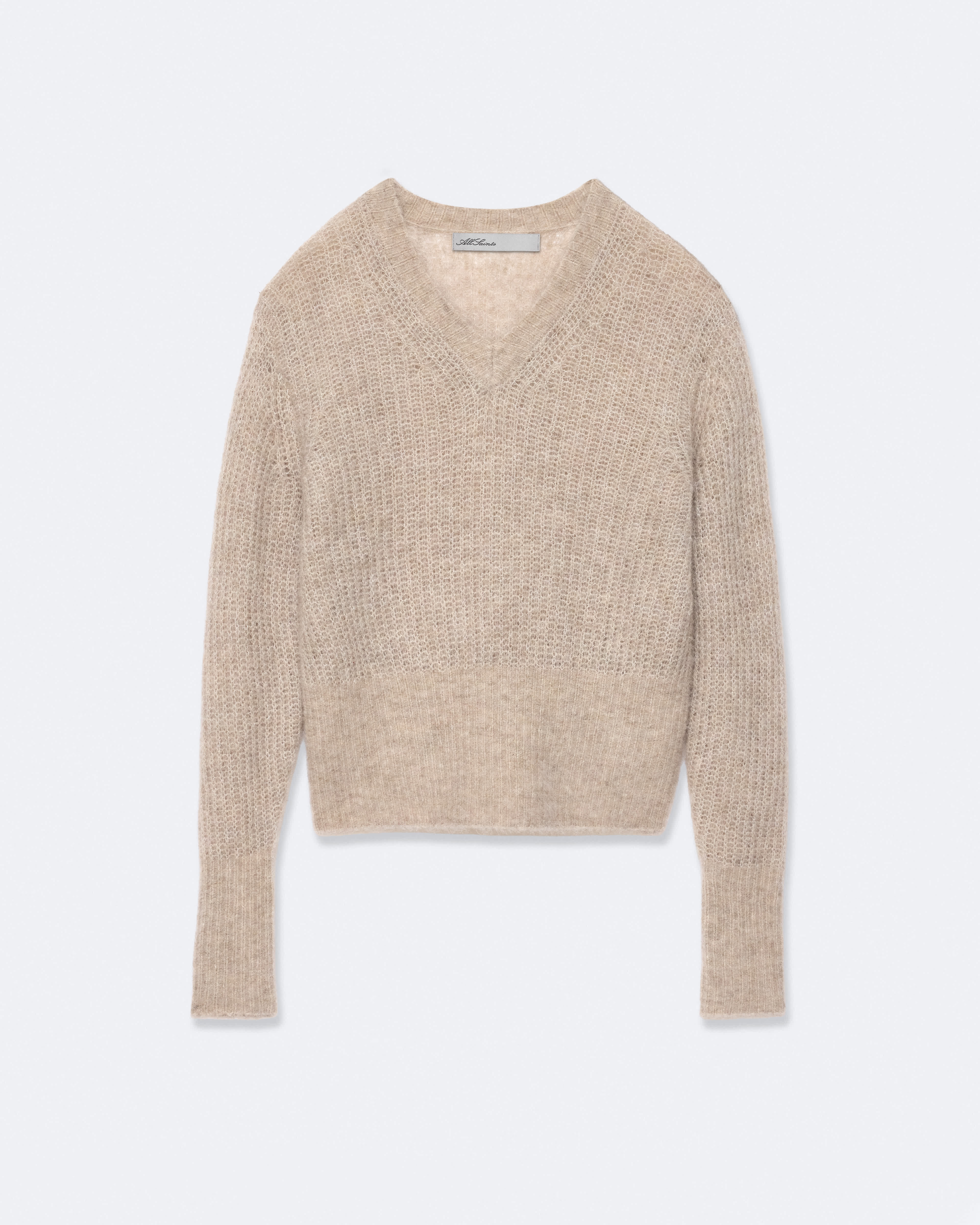 AllSaints Women's Mabel Alpaca-Blend V-Neck Sweater, Grey, Size: M
