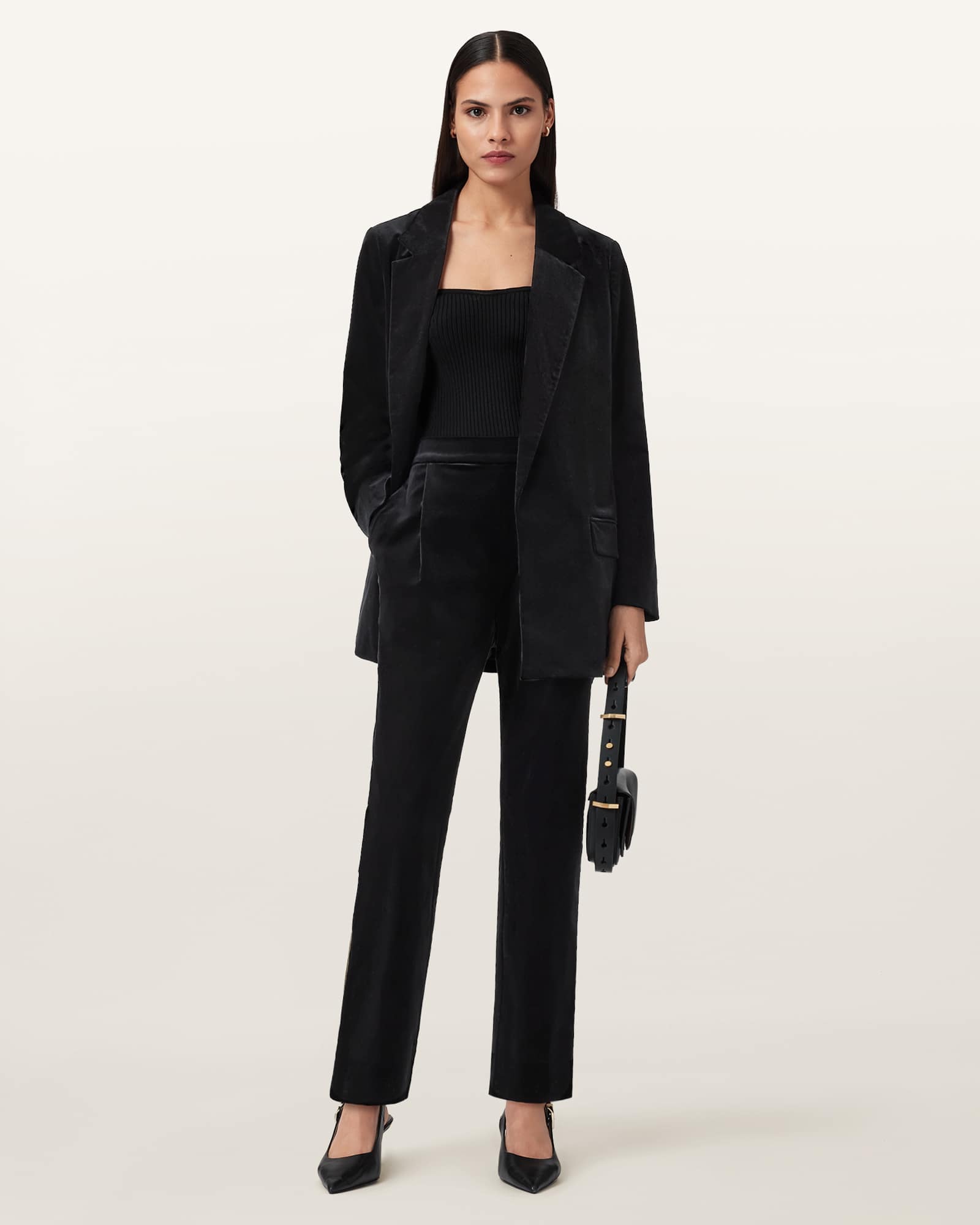 Allsaints Aleida Velvet Pants In Black