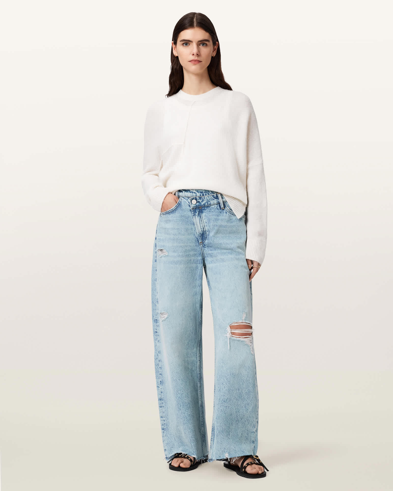 AllSaints Cotton Aki Mid Rise Crossover Jeans, Size: 30