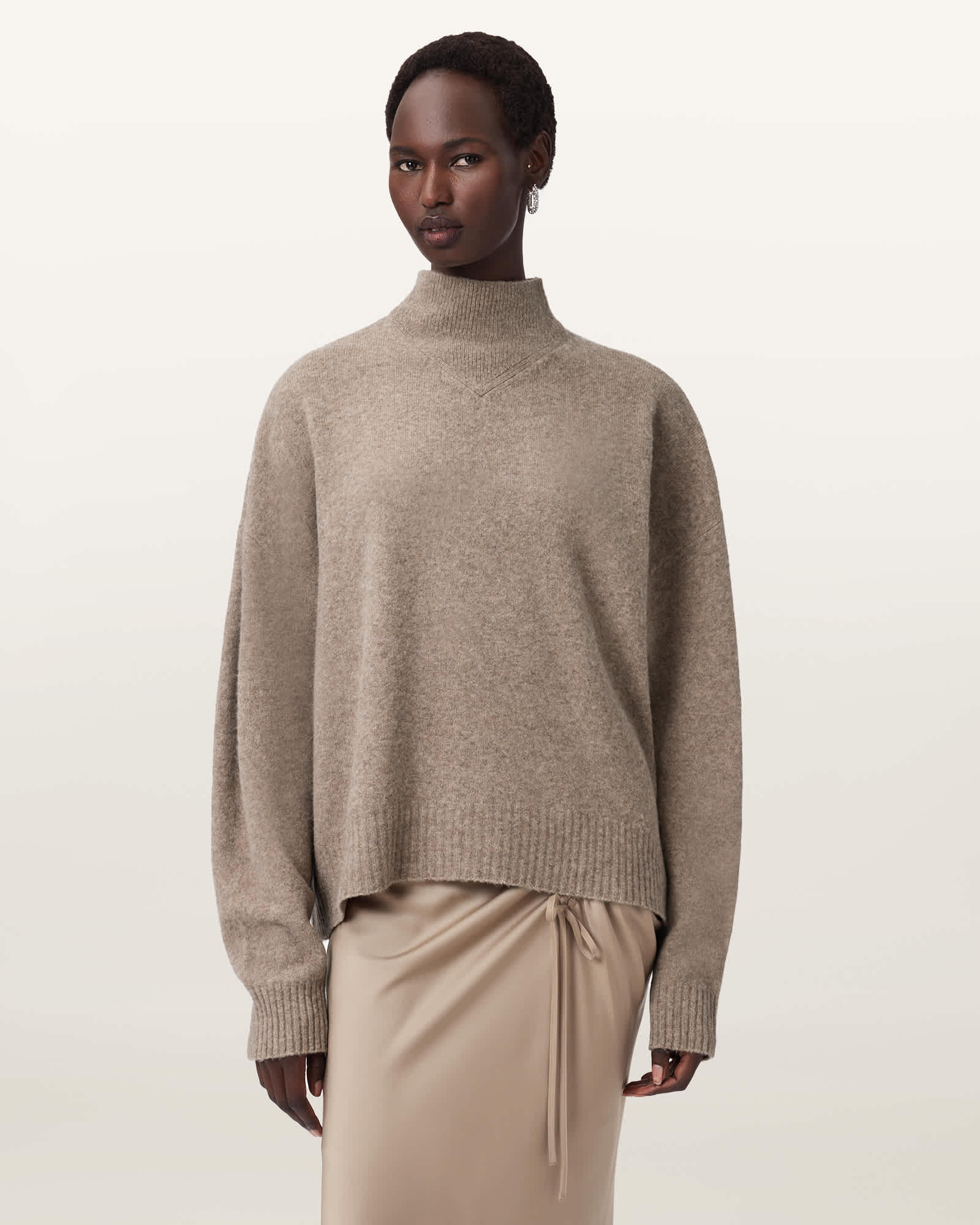 AllSaints Viscose/Wool Asha High Neck Jumper