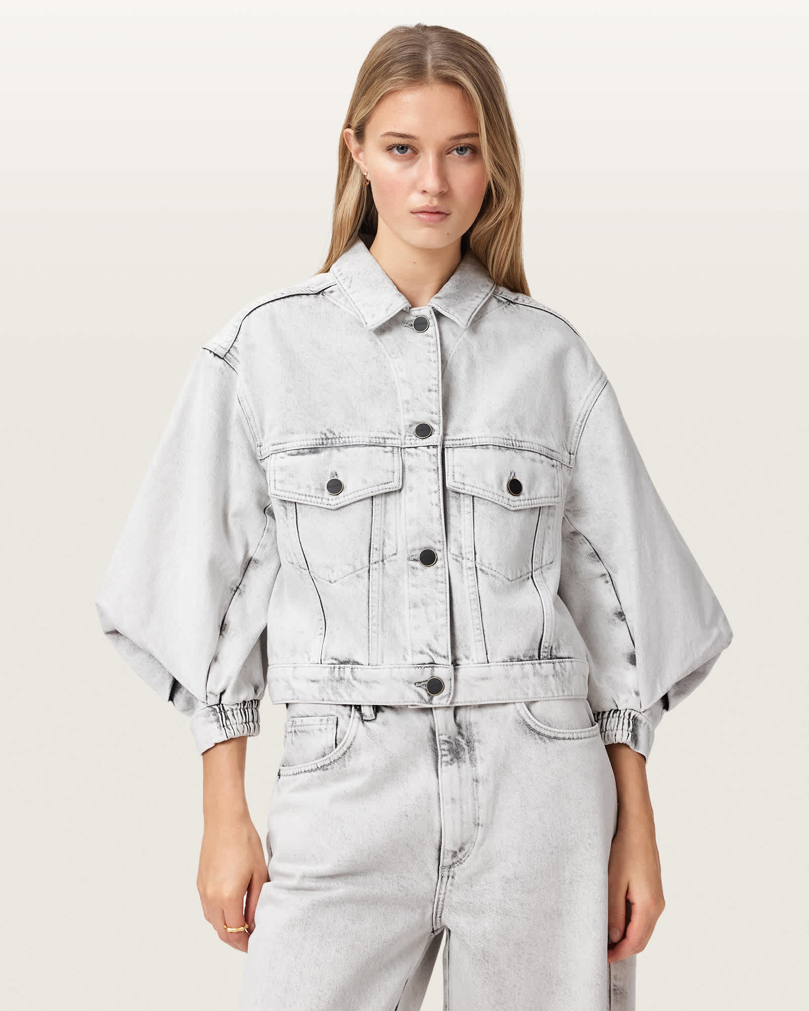 Allsaints Women's Grey Luca Cropped Denim Jacket - Size  8
