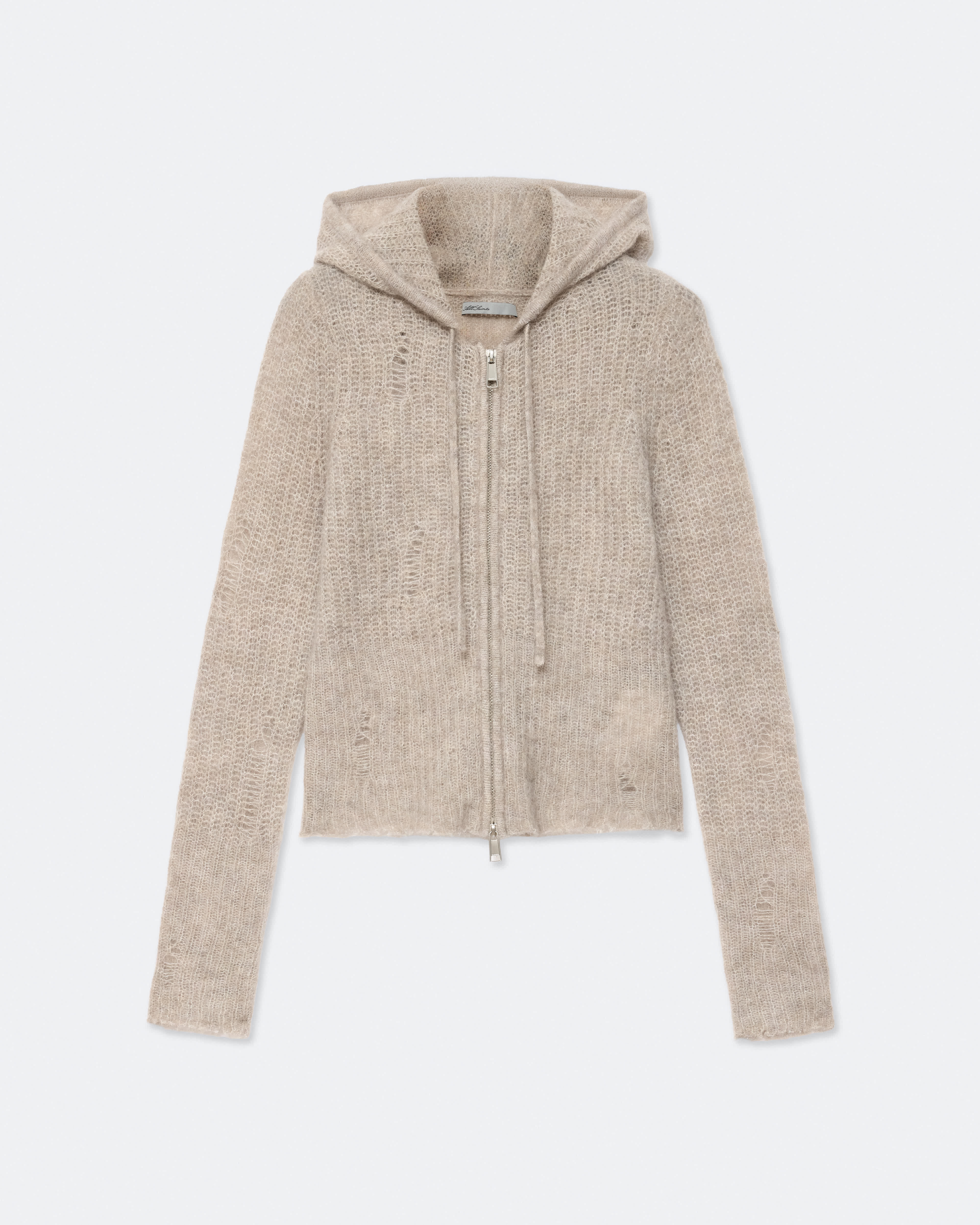 AllSaints Women's Mabel Cropped Alpaca-Blend Hoodie, Grey, Size: M