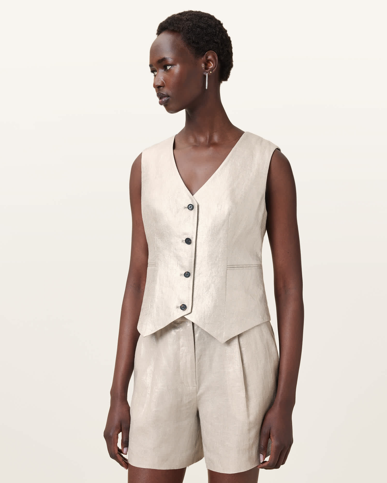 AllSaints Linen Averie Relaxed Fit Linen Waistcoat