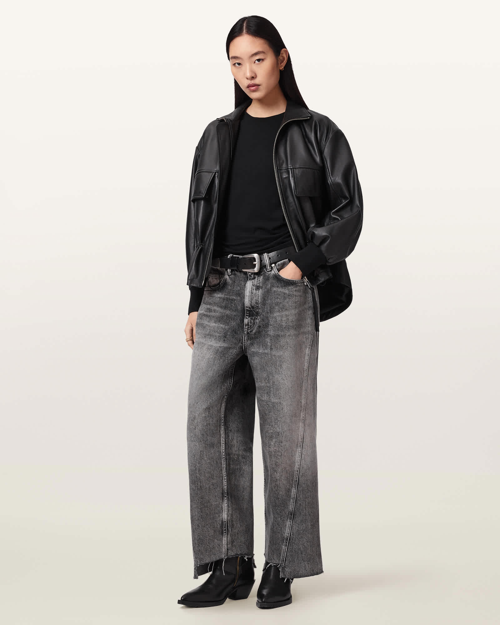 AllSaints Cotton Fox Loose Fit Denim Jeans, Size: 32