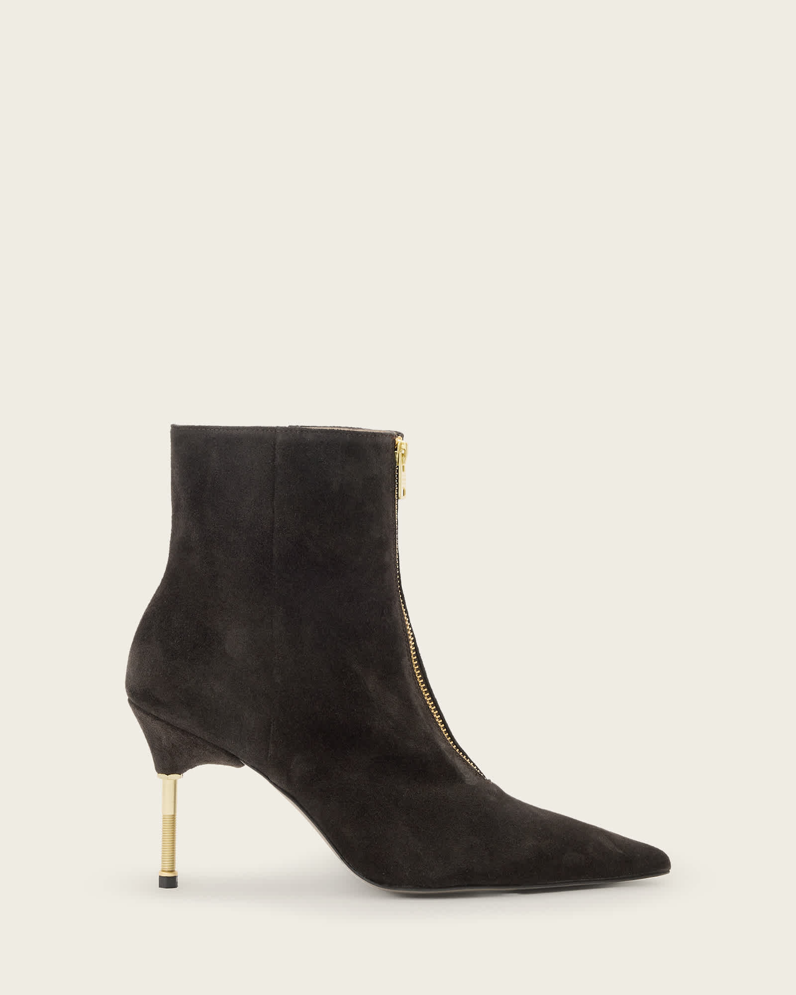 Allsaints Natasha Pointed Zip Up Suede Boots In Brown