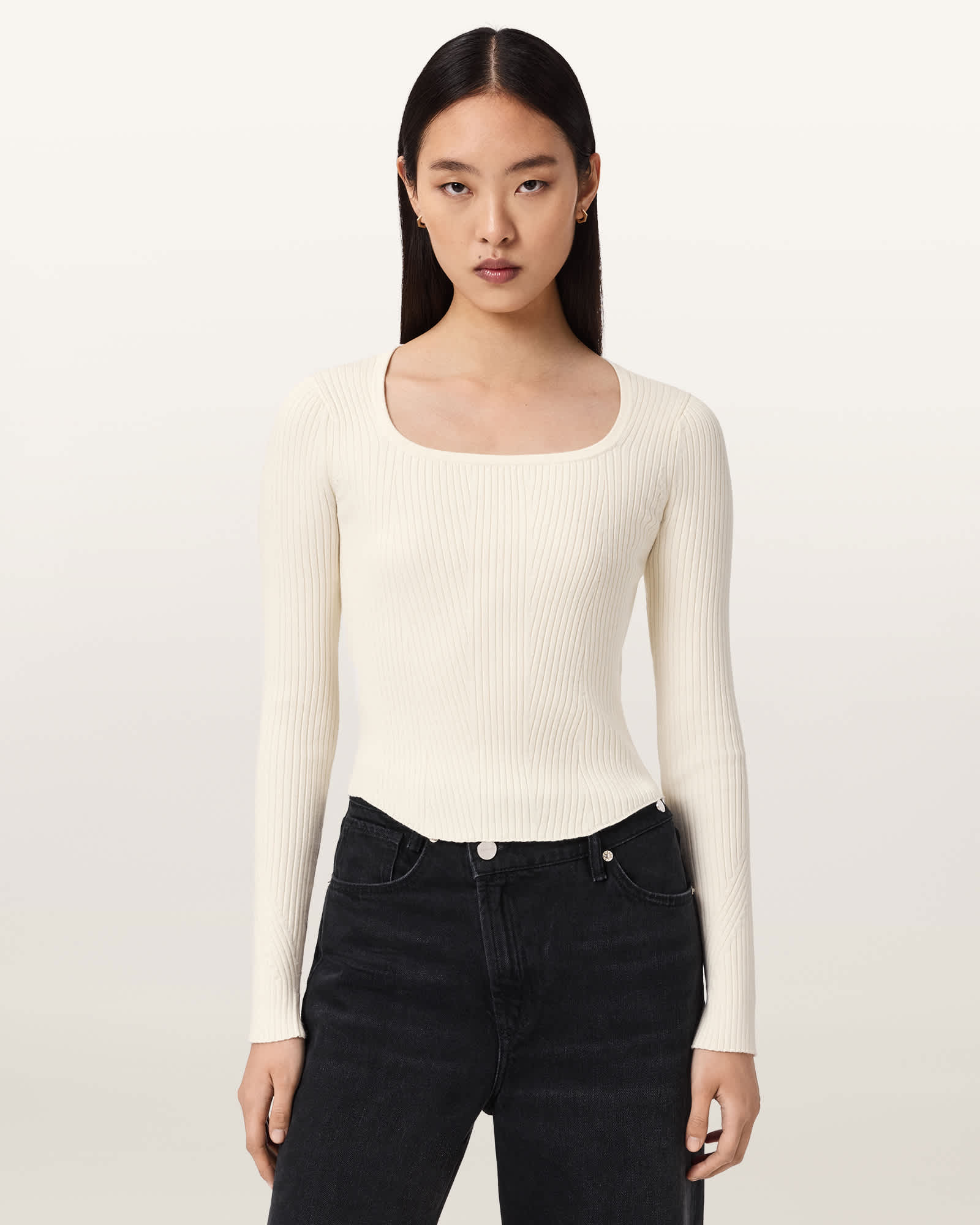 AllSaints Viscose Cruz Hally Knitted Fitted Jumper, Size: M