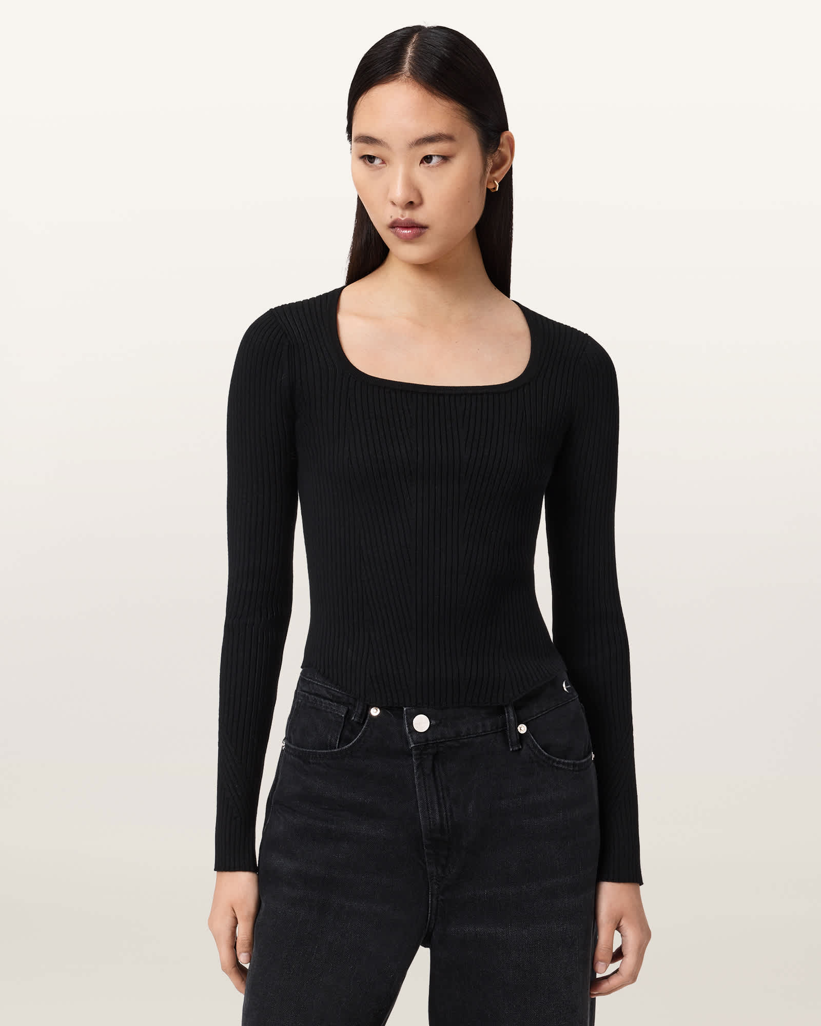AllSaints Cruz Hally Knitted Fitted Jumper,, Black