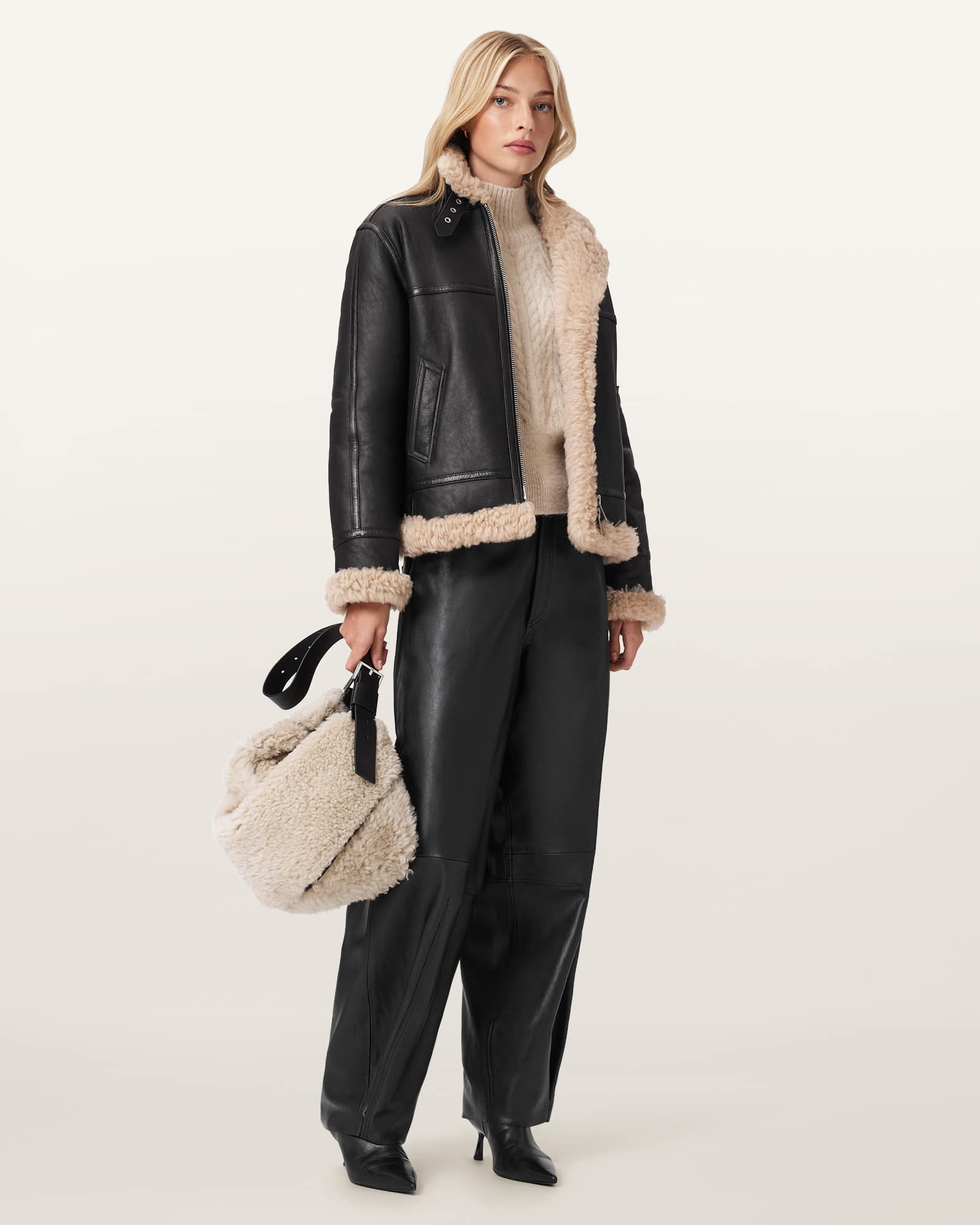 Allsaints Lorel Shearling Flying Jacket In Multi