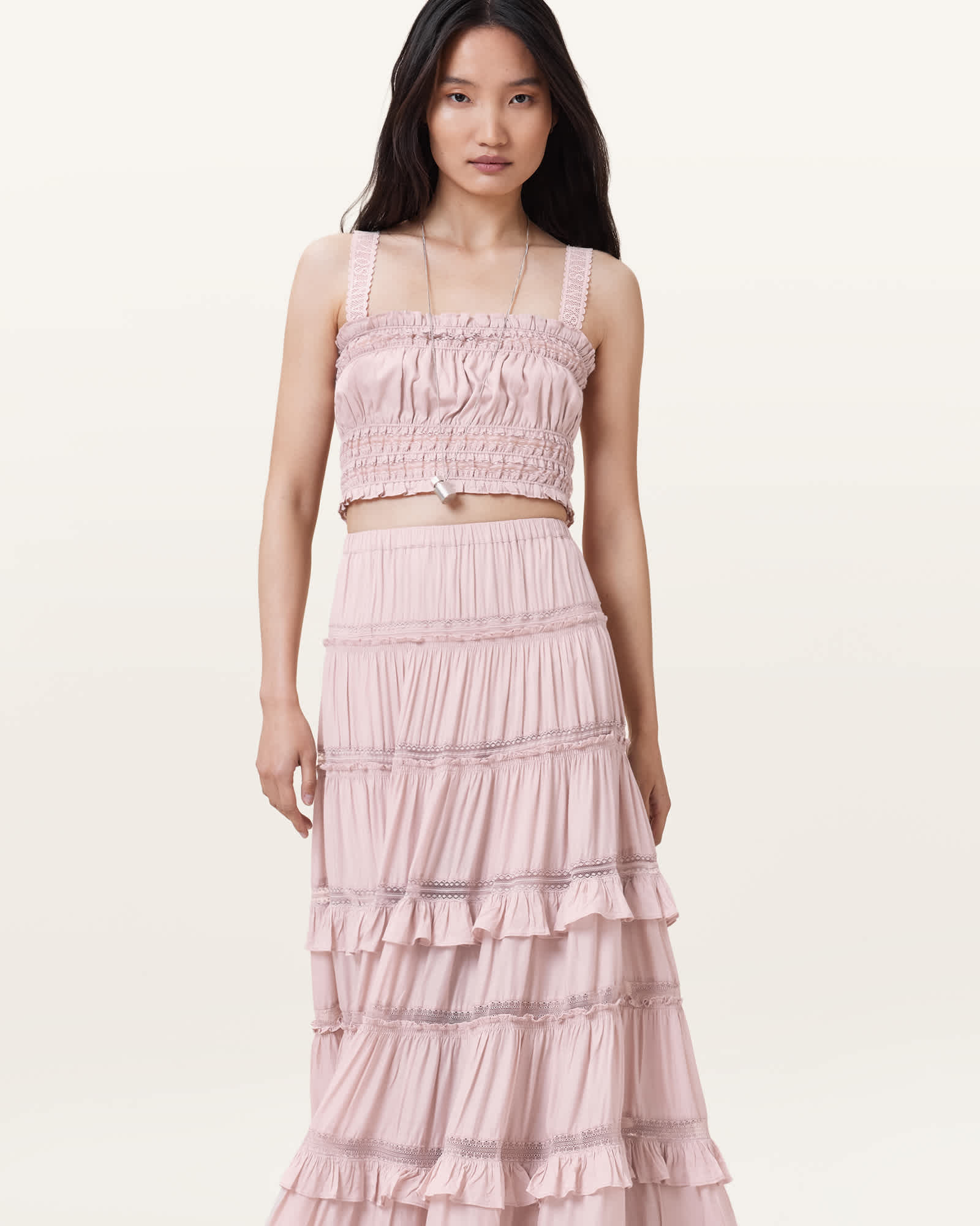 AllSaints Viscose Talia Lace Cropped Top