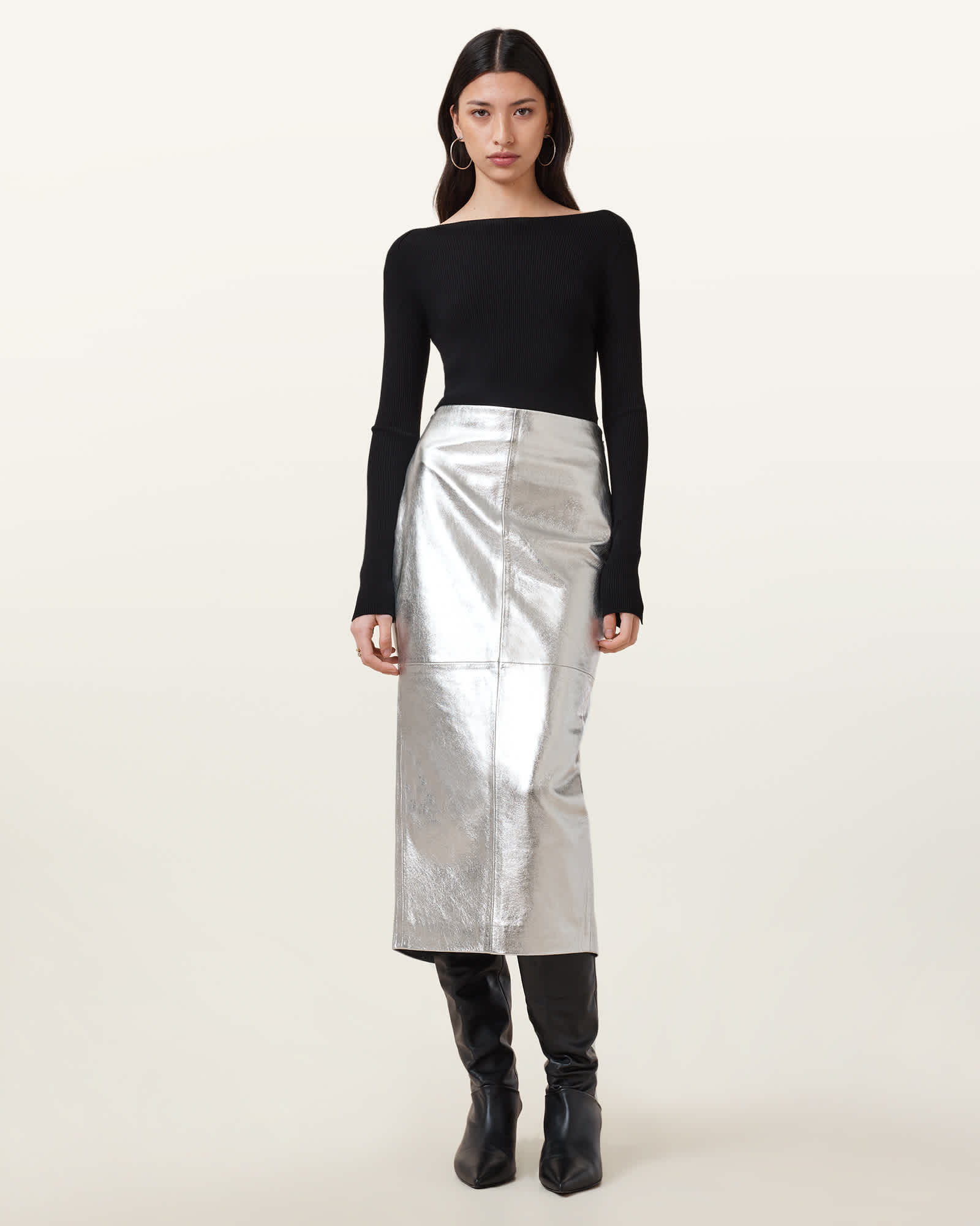 AllSaints Women's Renai Slim Fit Leather Pencil Skirt