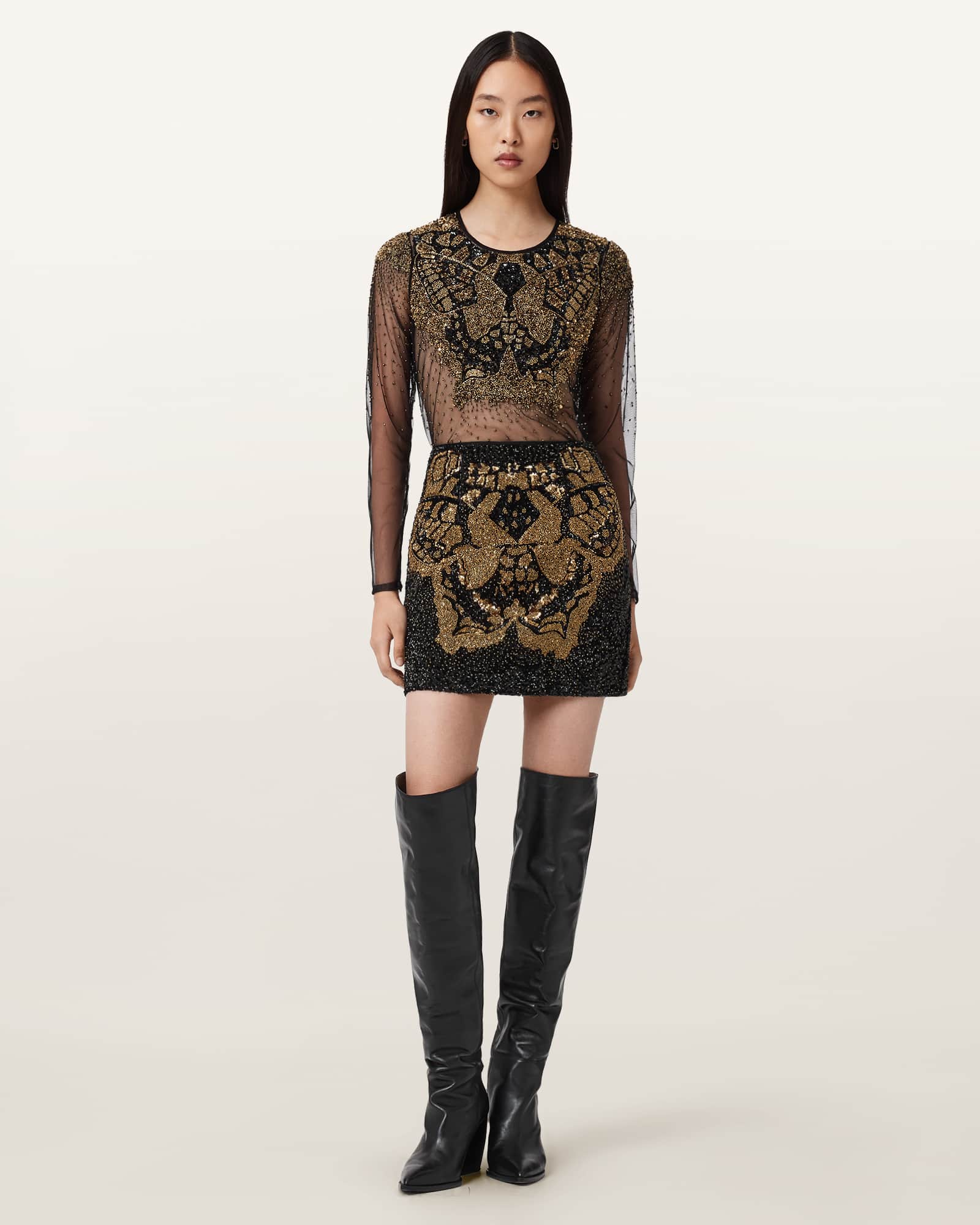 Allsaints Jamilia Embellished Mini Skirt In Brown
