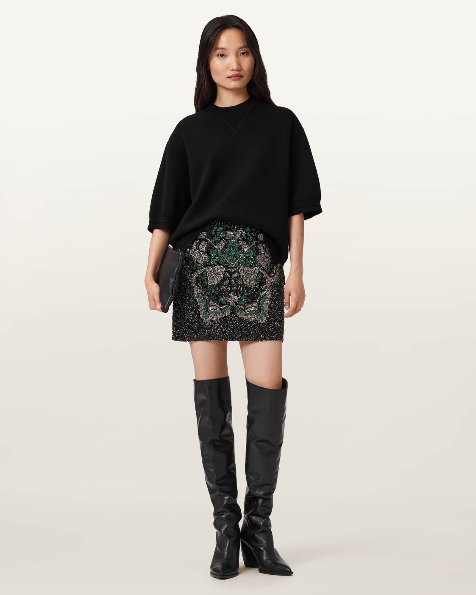 AllSaints Jamilia Embellished Mini Skirt,, Emerald Green