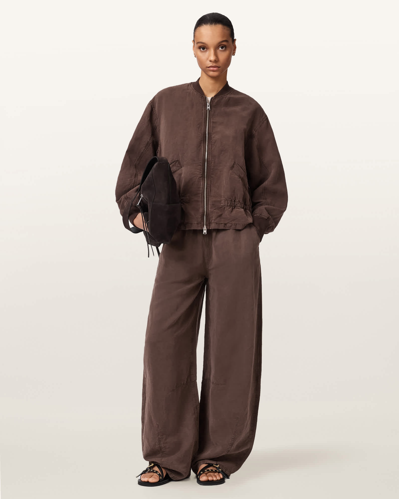 Allsaints Women's Brown Jett Wide Leg Linen Blend Trousers - Size  6