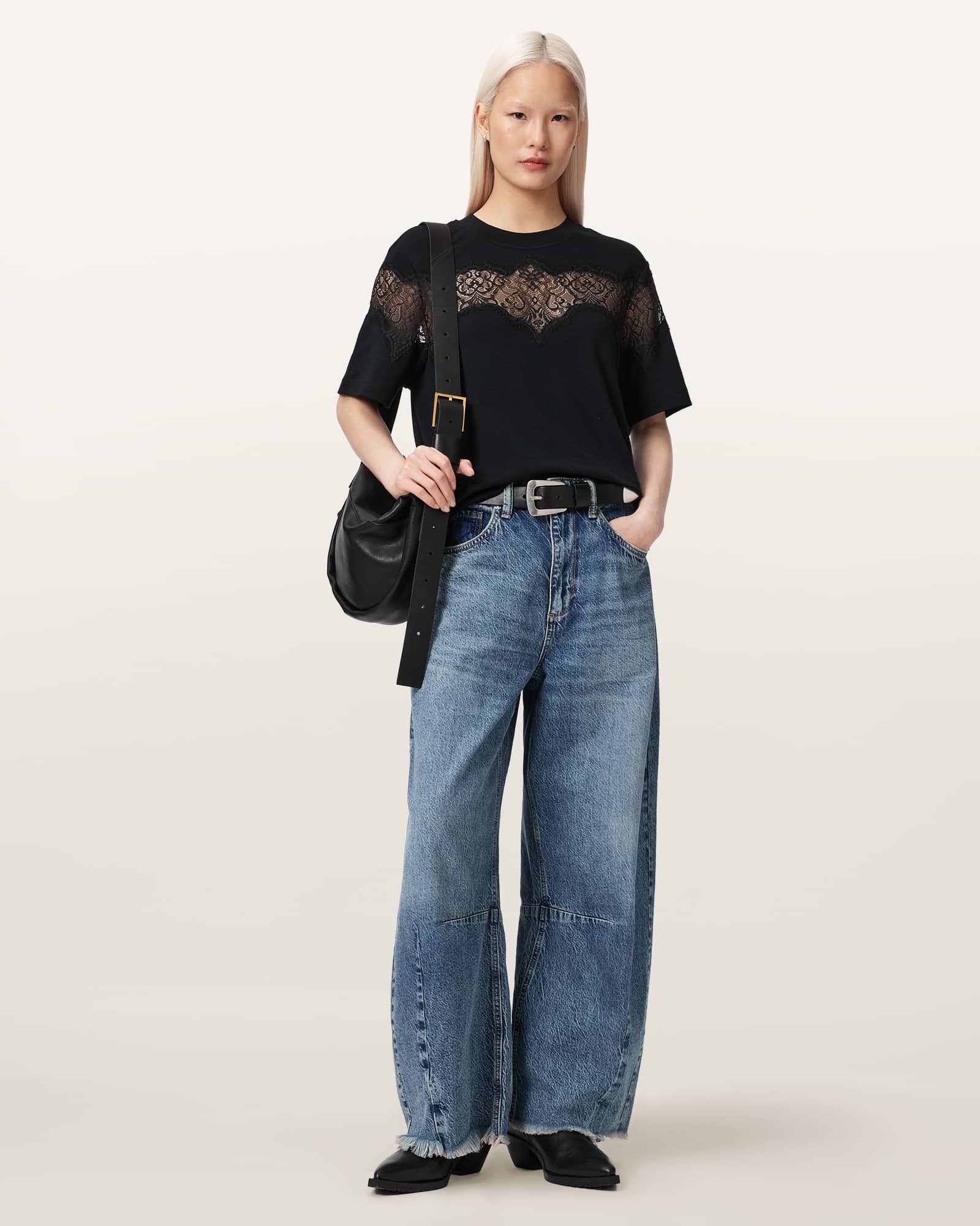 Allsaints Women's Black Lisa Lace Amelie T-Shirt - Size  M