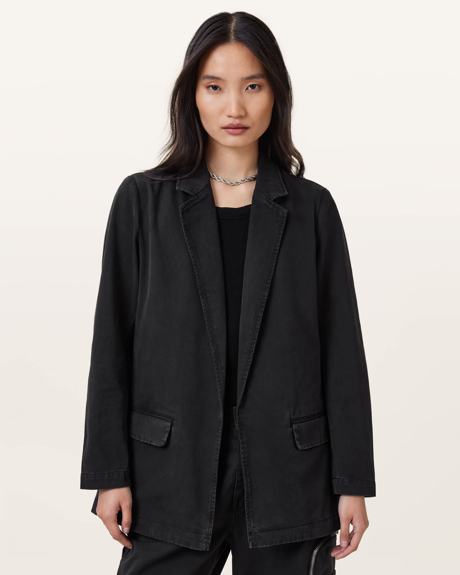 AllSaints Cotton Aleida Denim Blazer, Size: UK 16/US 12