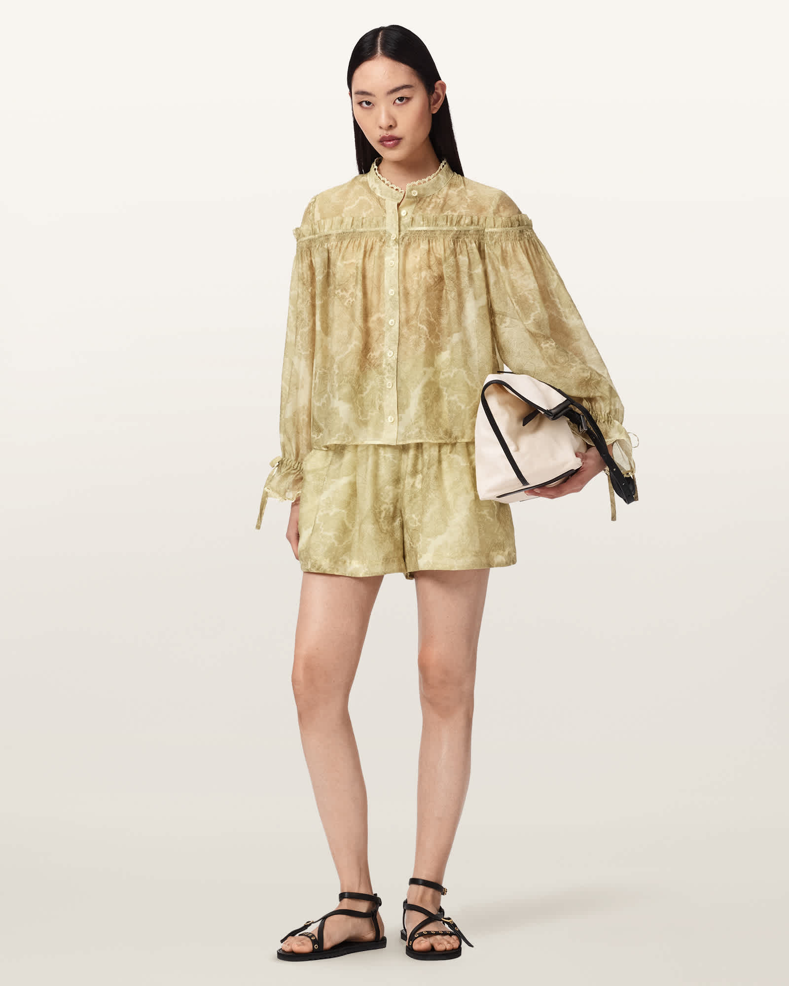 AllSaints Polyester Isla High Waist Printed Shorts, Size: UK 6/US 2