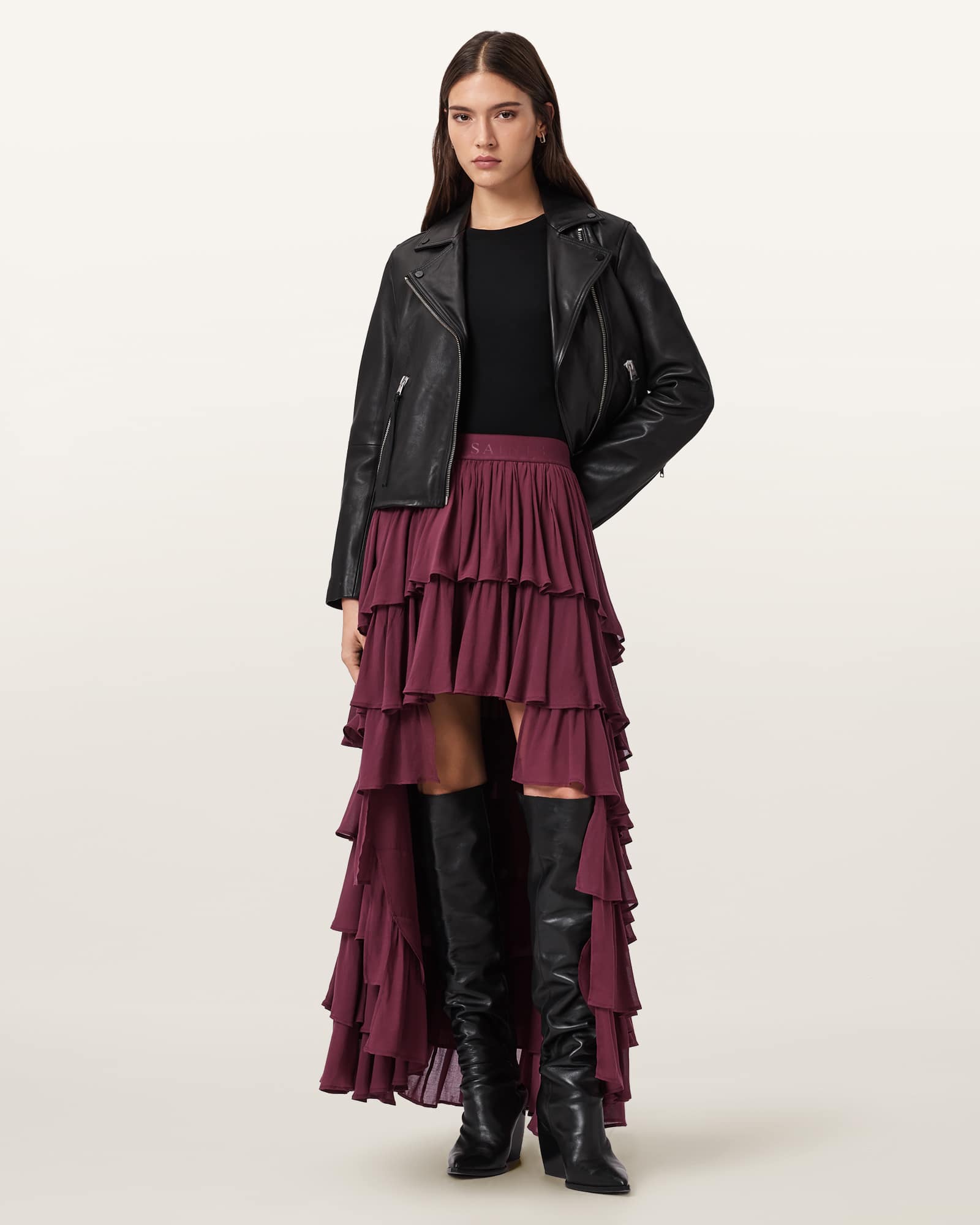 Allsaints Cavarly Maxi Skirt In Burgundy