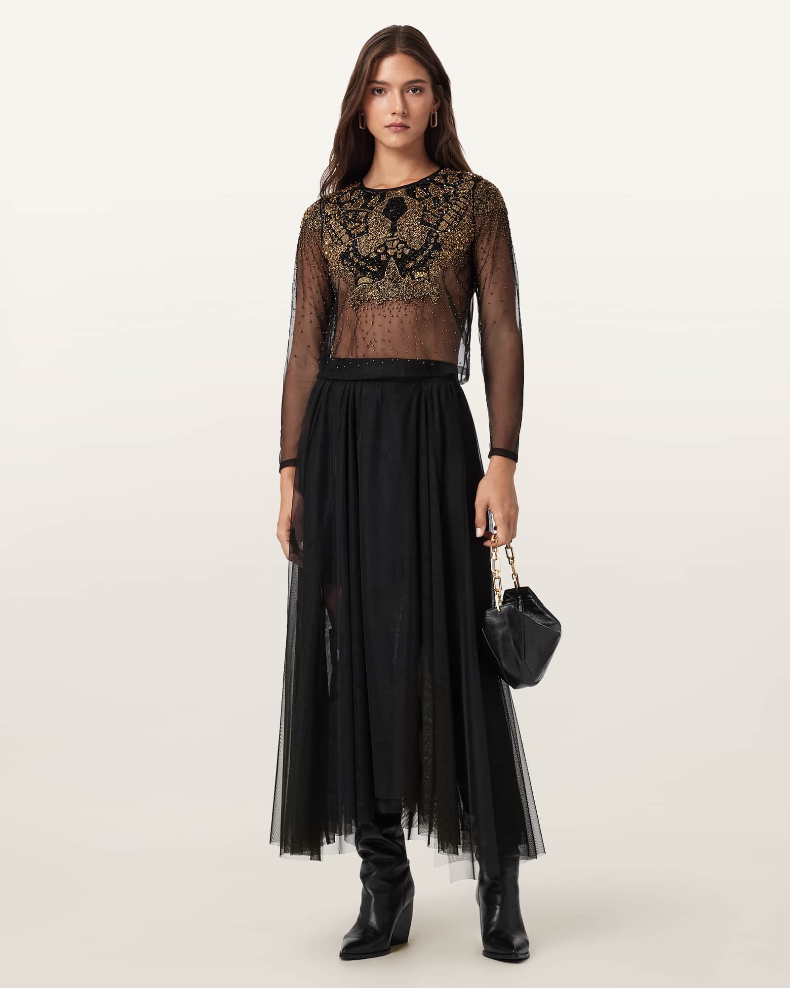 Allsaints Women's Ally Tulle Midi Skirt - Size  12