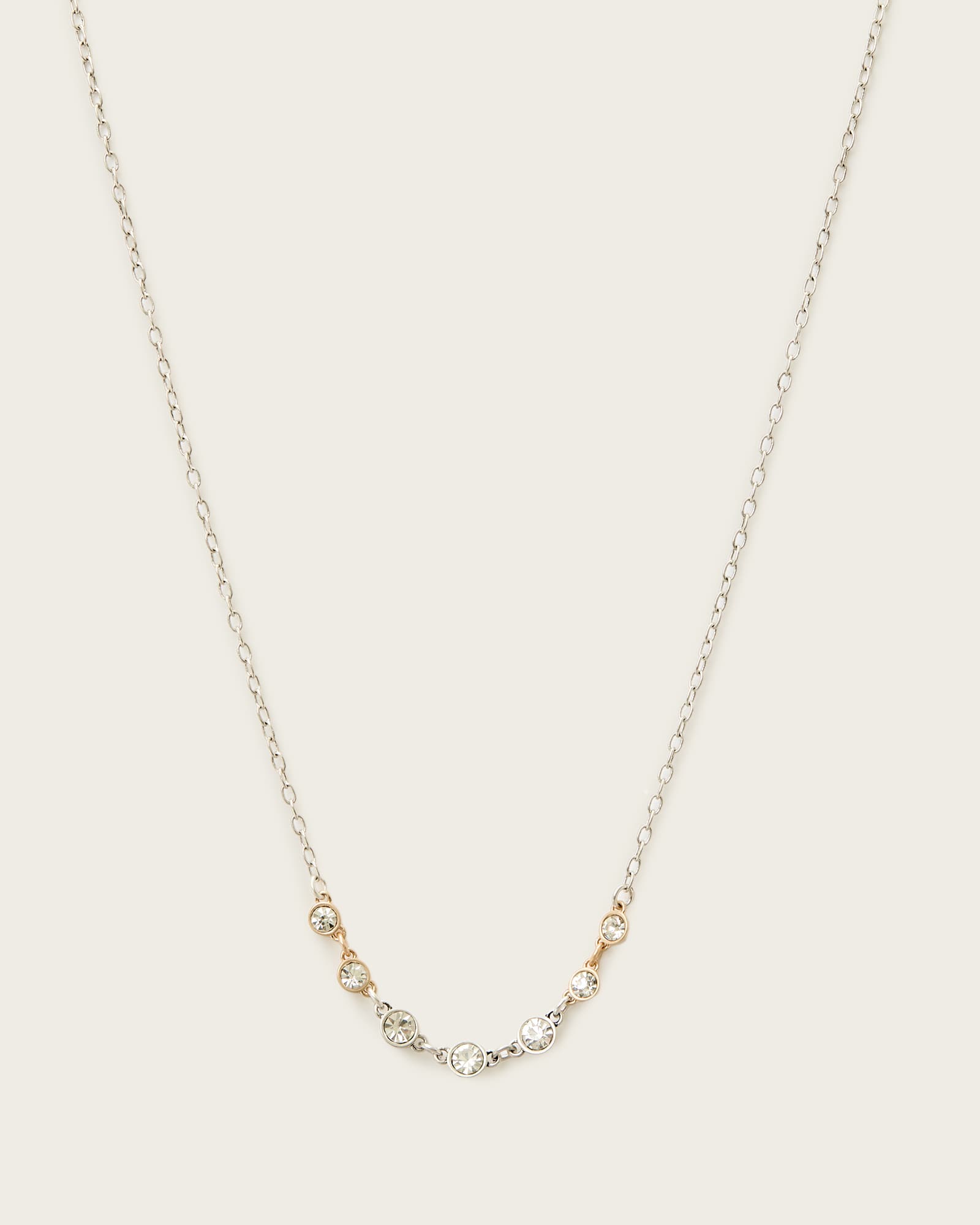 AllSaints Pippa Crystal Necklace,, Warm Silver