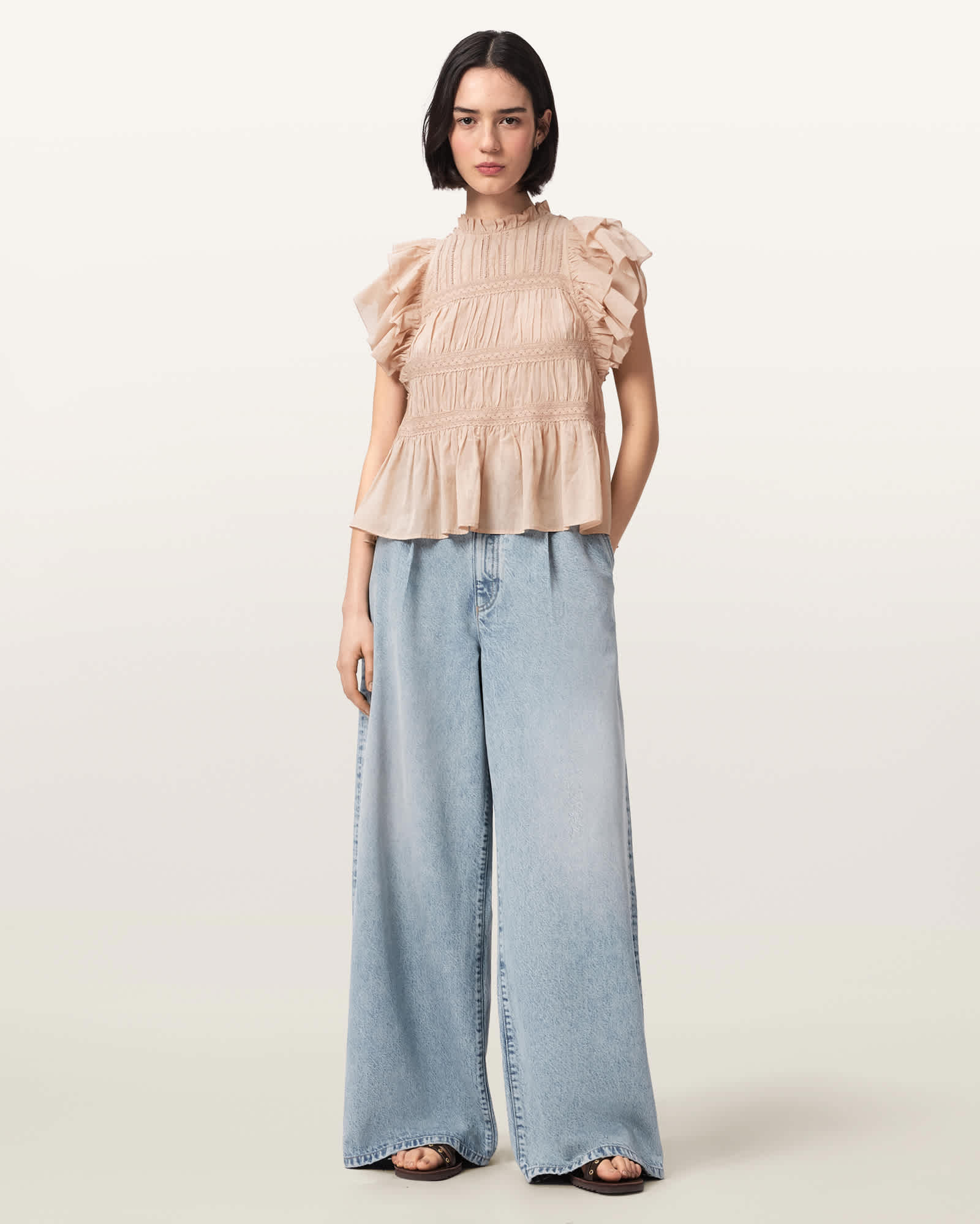 Allsaints Women's Blue Haze Wide Leg Pleated Jeans - Size  31