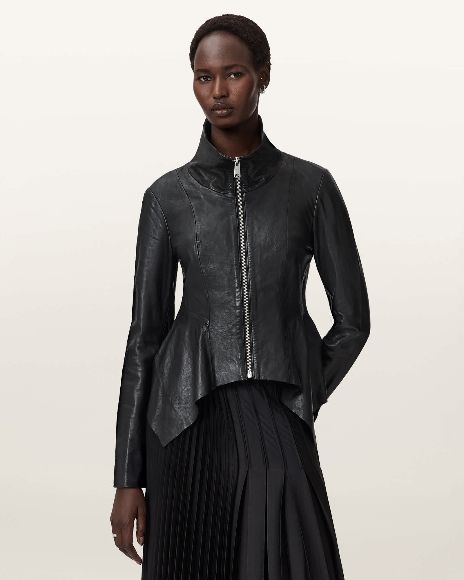 Allsaints Grace Leather Biker Jacket In Black