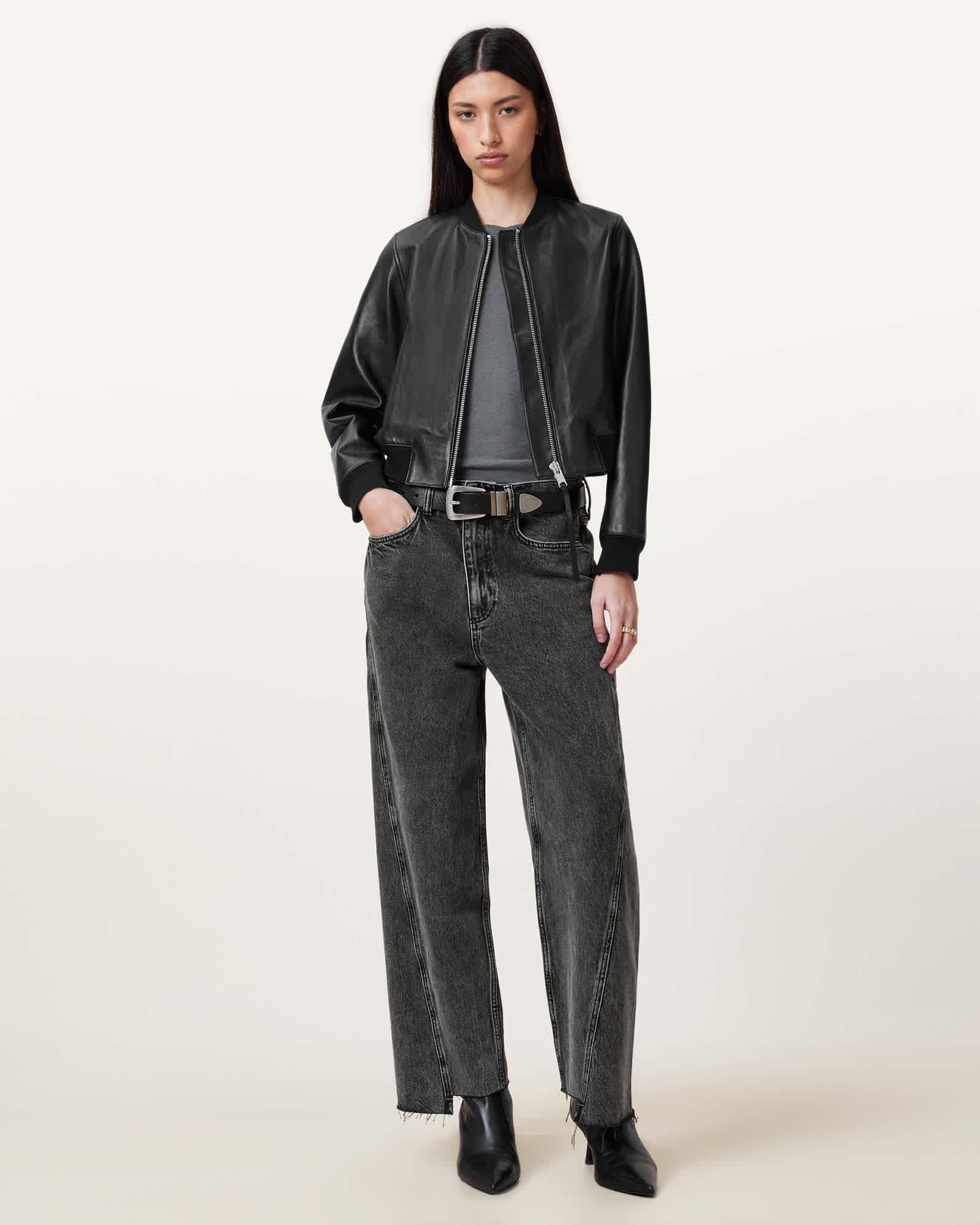 Allsaints Women's Fox Asymmetric Hem Wide Leg Denim Jeans - Size  29