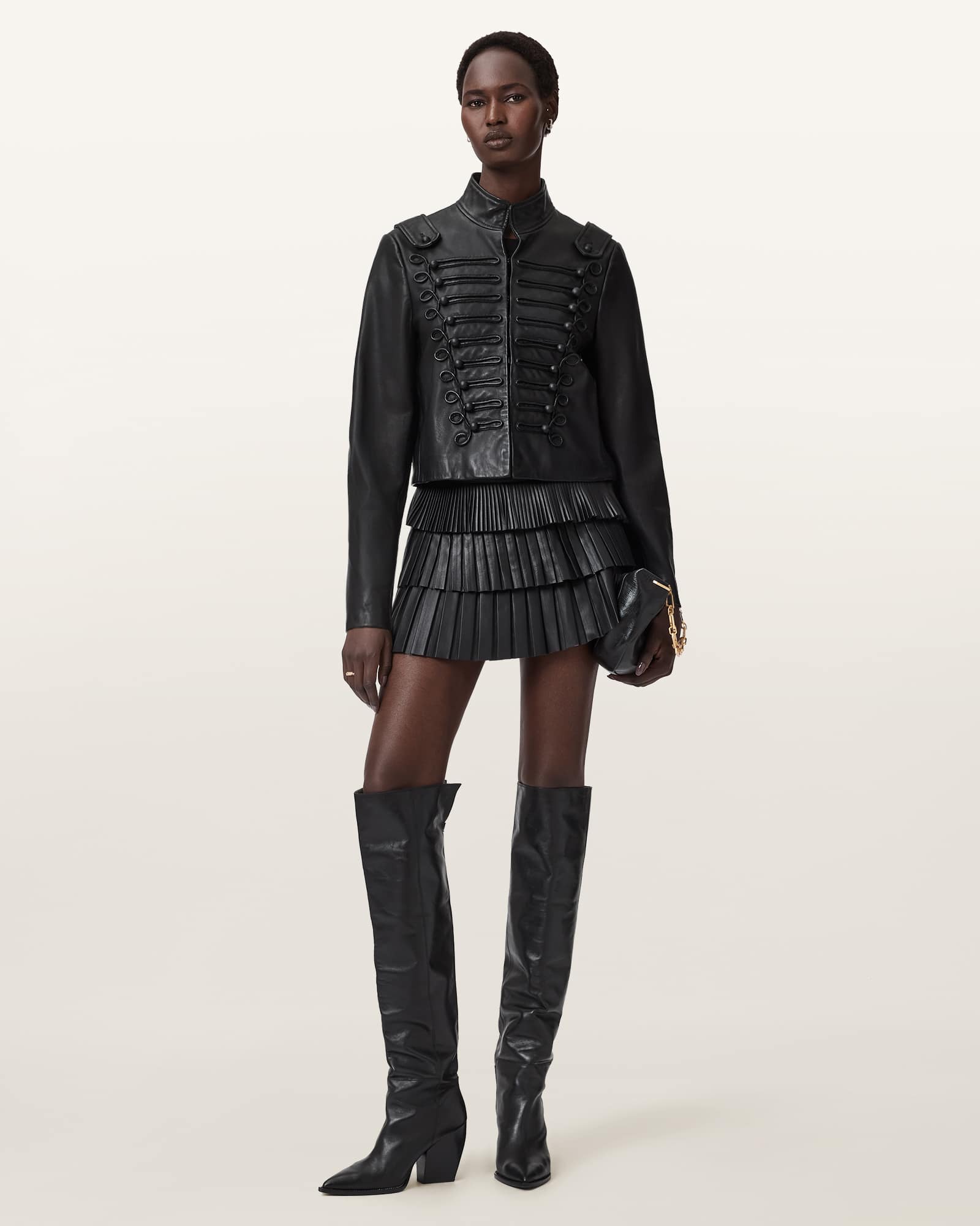 Allsaints Leather Rummy Cropped Leather Jacket In Black