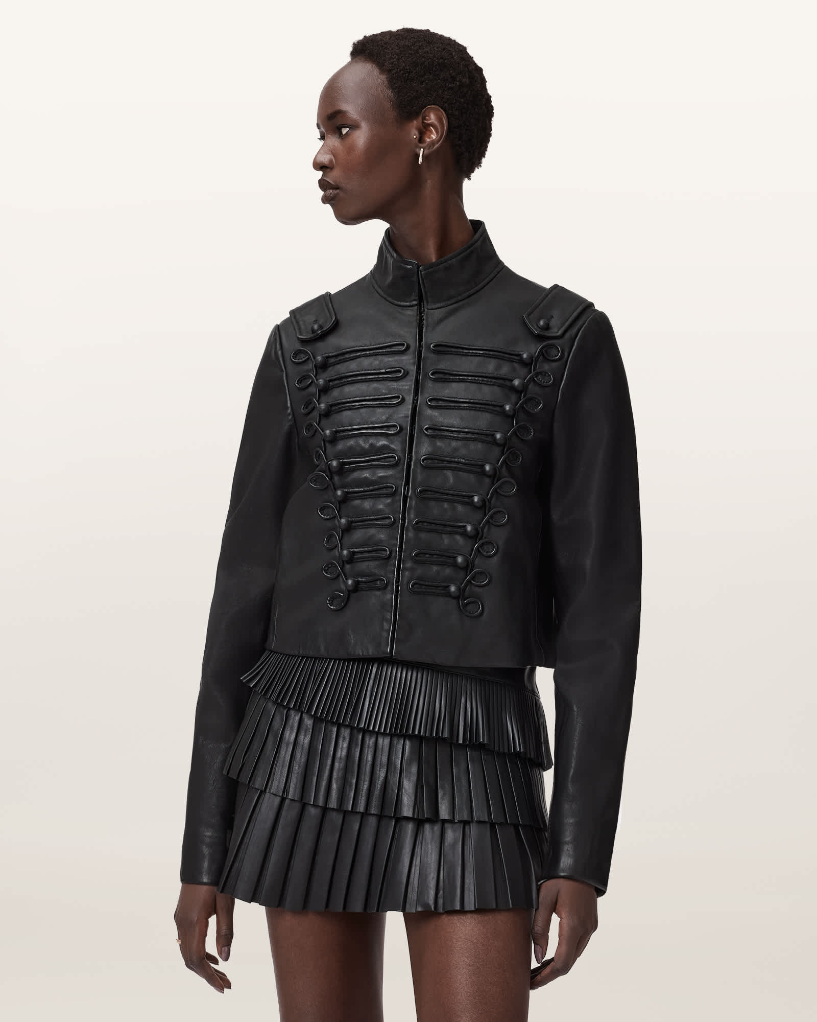 AllSaints Leather Rummy Cropped Leather Jacket, Size: UK 16/US 12