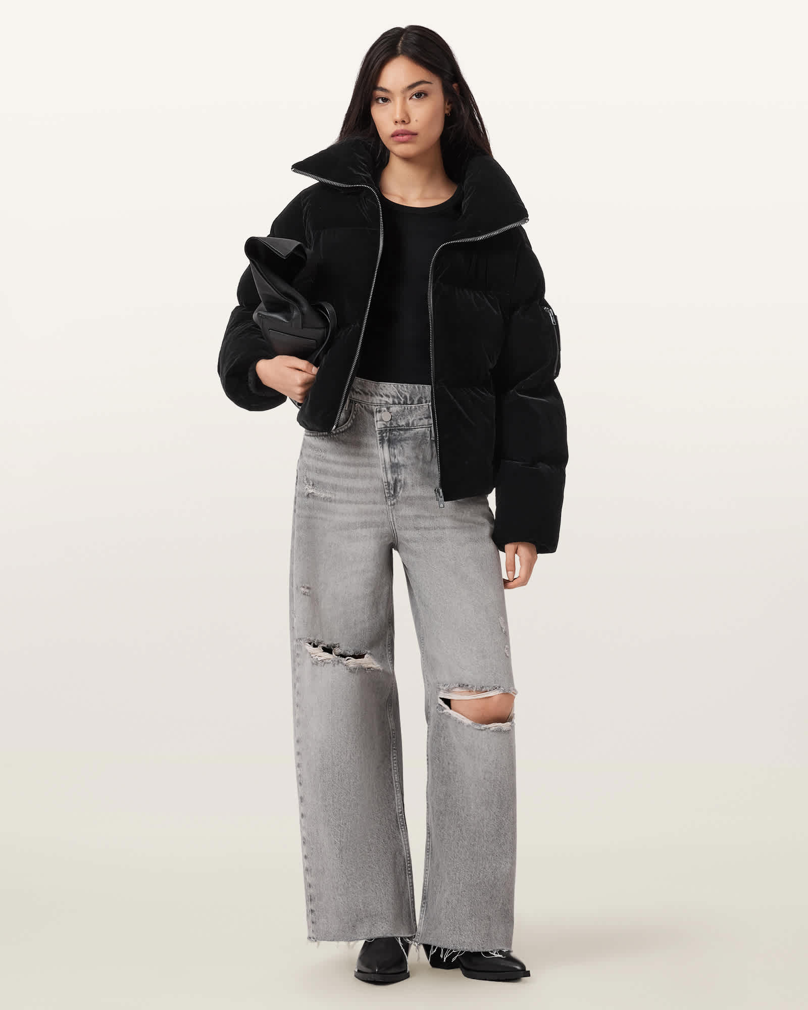 AllSaints Connie Relaxed Puffer Jacket,, Black